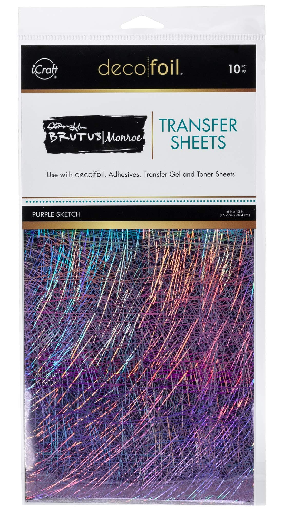 Deco Foil Transfer Sheets by Brutus Monroe, 6" x 12", 10 Sheets per Pack, Purple Sketch