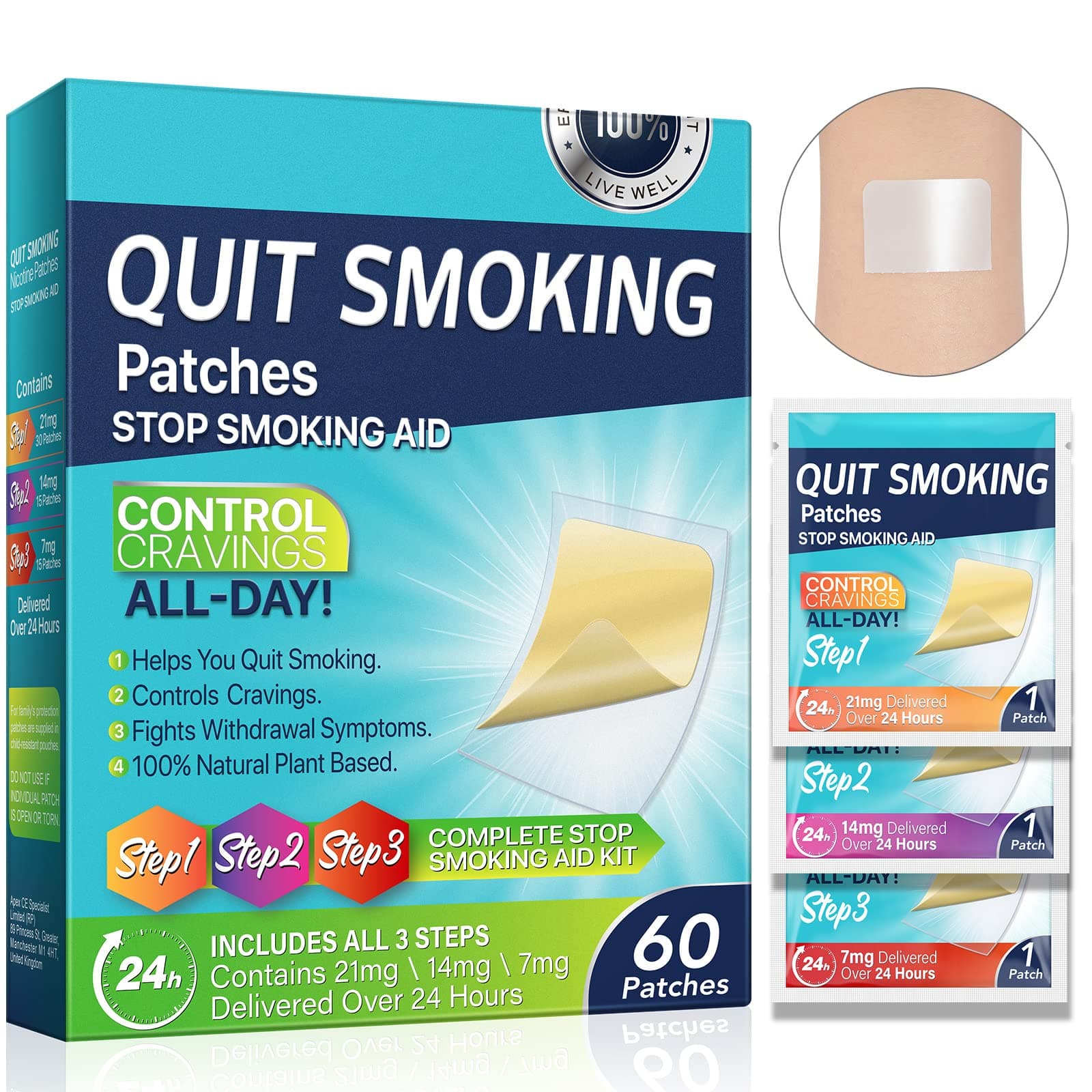 - Quit Smoking Patches, Step 1 2 3 Stop Smoking Aids Patches, 60Pcs Quit Smoking Stickers that Work with 2 Weeks, Helping Quit Patch, Anti-Stickers- 60 Count