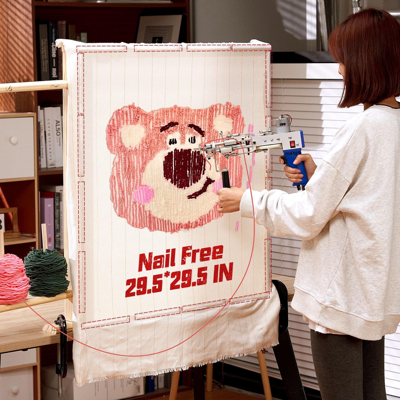 Tufting-Frame-for-Rug-Making, BESGEER Rug Tufting Frame with Tufting Cloth, 29.55” x 29.55” Rug Tufting Frame Wooden Tufting Frame Rug Making Supplies for Tufting Gun, Table Stand Frame Carpet Making