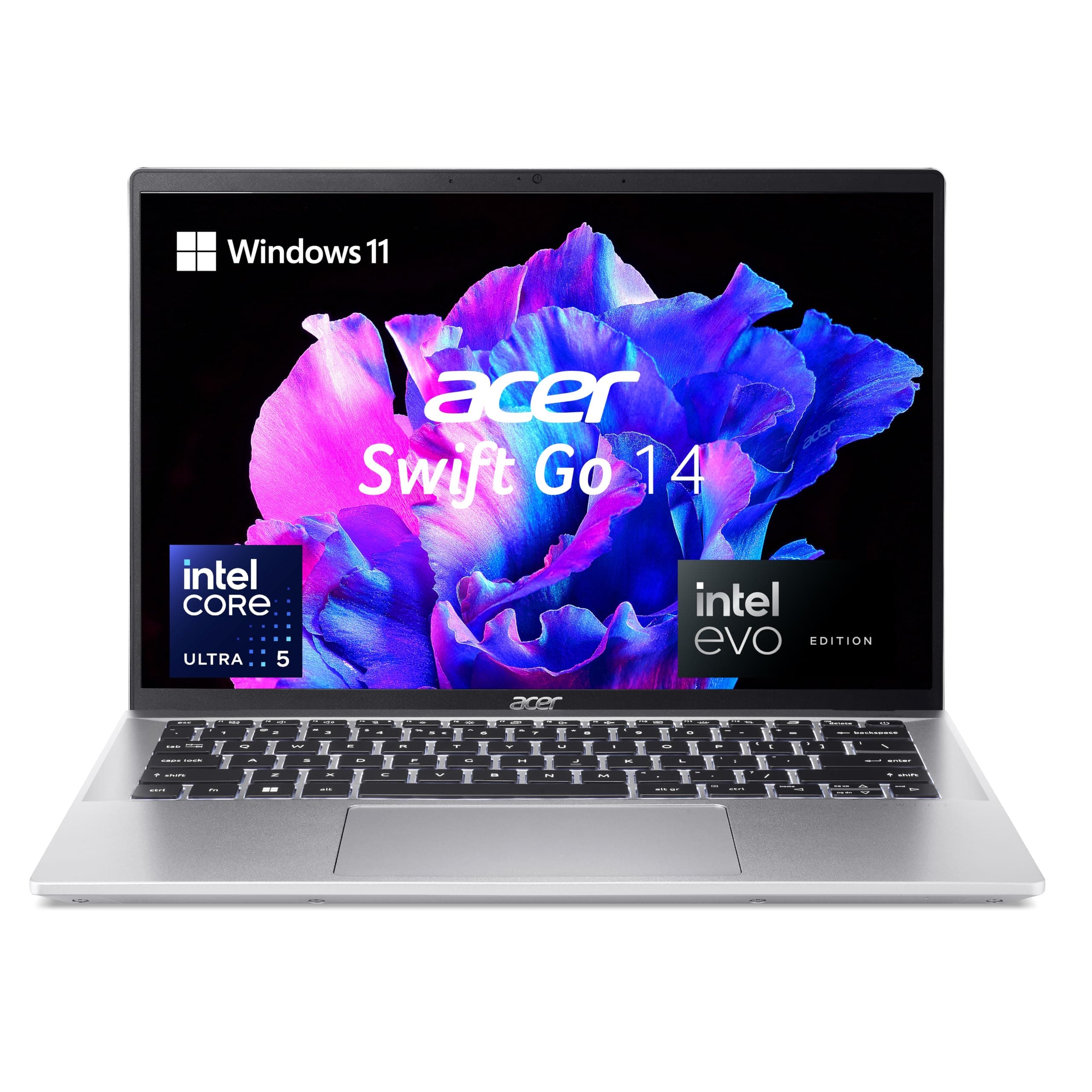 acer Swift Go 14 AI PC Premium Laptop Intel Core Ultra 5-125H Processor (16GB/512GB SSD/Win11 Home/MS Office) SFG14-72T with 35.56 cm (14") WUXGA IPS Multi-Touch Display(400Nits), Pure Silver, 1.32KG