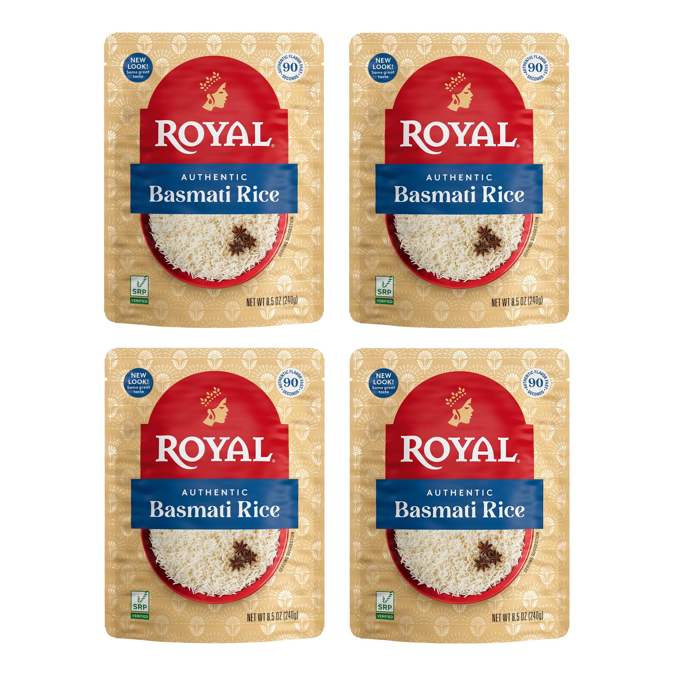 Authentic Royal Ready To Heat Rice, White Basmati, 4 Count