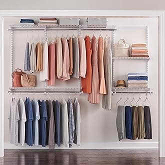 Rubbermaid Configurations Custom Closet Kit, 4-8 Ft. Adjustable Metal Wire Shelving, White Finish, Expandable Organization System, Hardware Included, for Home Closet/Pantry/Laundry/Mudroom