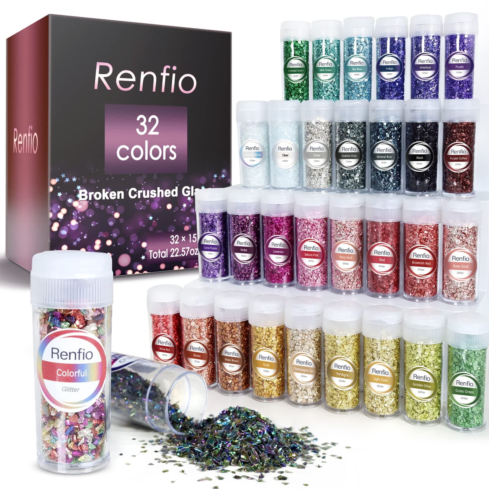 32 Colors Crush Glass Glitter
