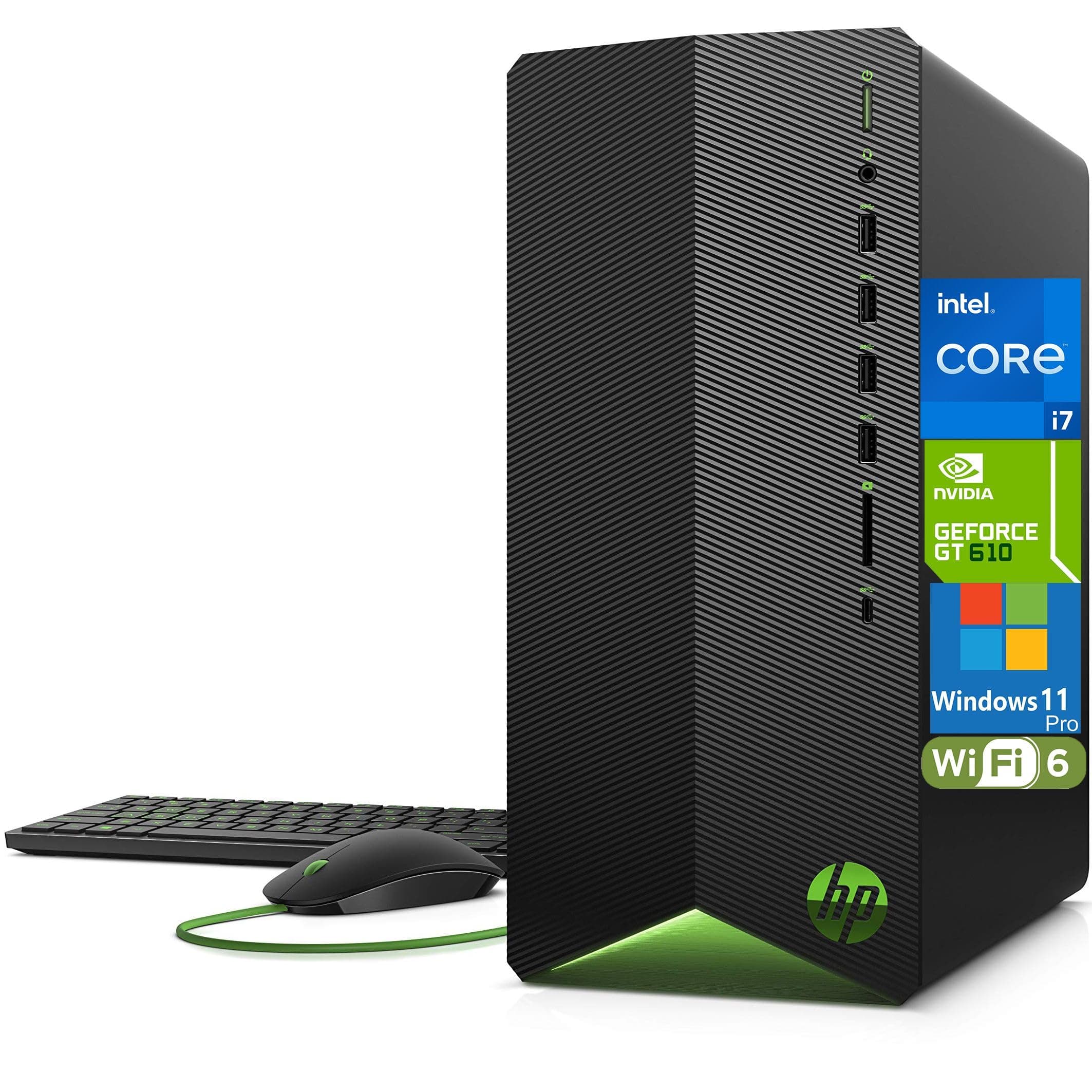 HP Pavilion Tower Desktop Computer, Intel 8-Core i7-11700F up to 4.9GHz, 32GB DDR4 RAM, 1TB PCIe SSD, GeForce GT 610 2GB, WiFi 6, Bluetooth, Type-C, RJ-45, HDMI, Windows 11 Pro, WE/PGPY