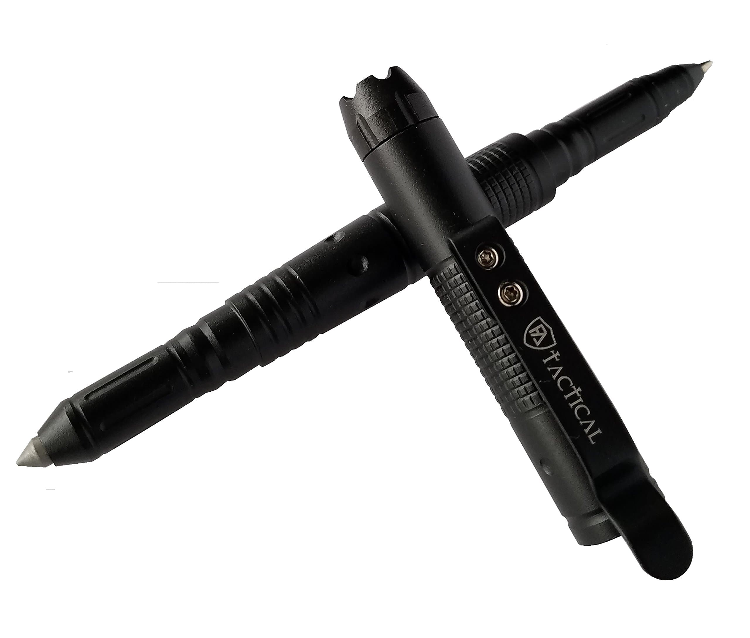 Pen - Black Multipurpose Pocket Tool - Built-in LED Light - Glass Breaker Tungsten Tip - Self Defense DNA Catcher Crown - Made of Durable Aircraft Aluminum