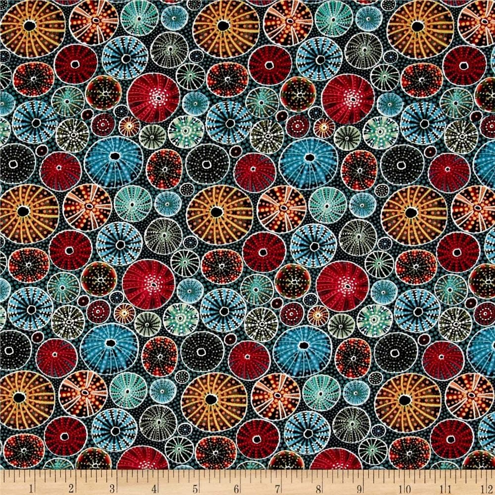 Oasis Fabrics 0567290 Down Under Aboriginal Tossed Sea Urchins Multi Fabric by The Yard, Green/Multicolor