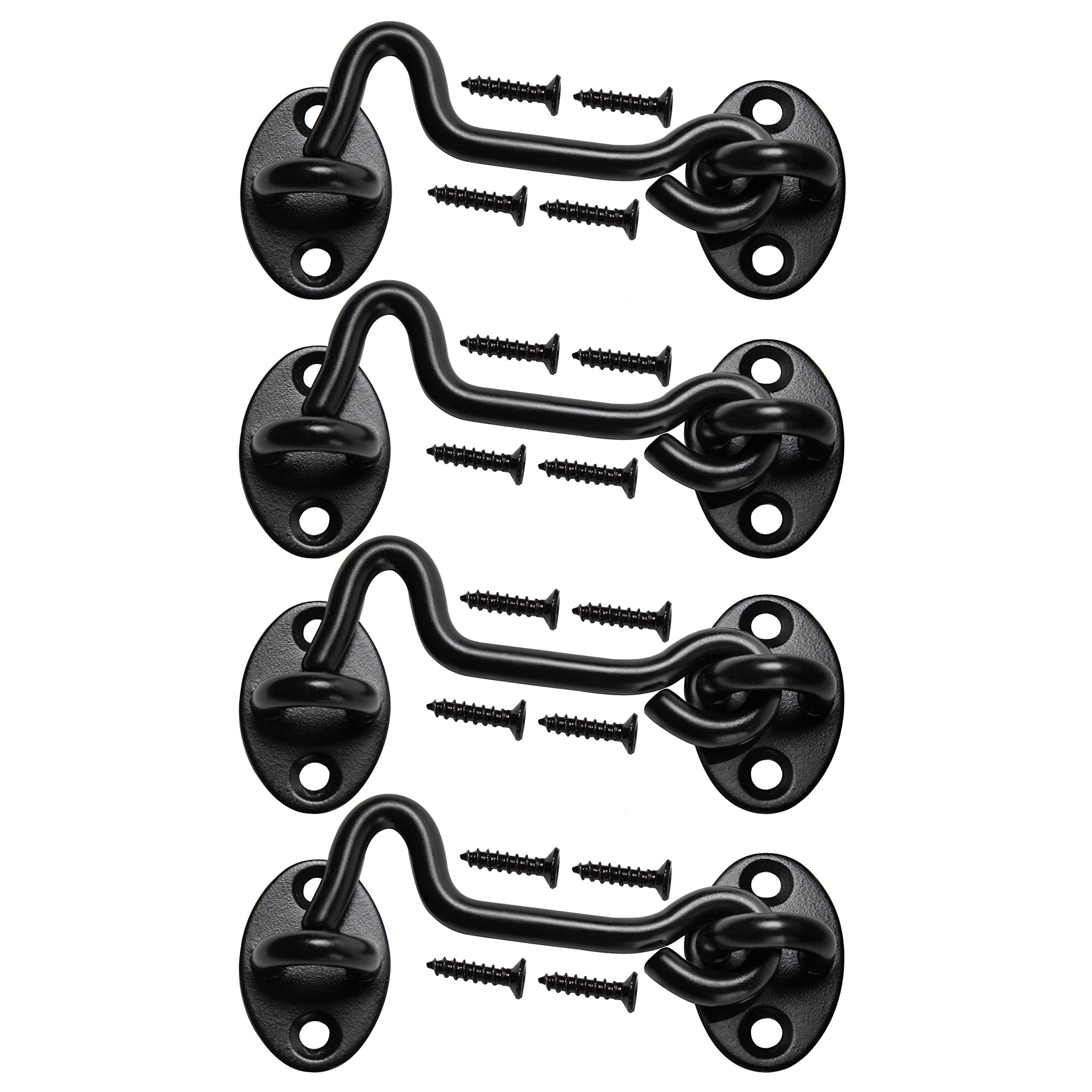 4 Pack 4" Barn Door Latch Door Lock Hardware, Sliding Door Lock Eye Hook Latch with Screws, Rust-Resistant Metal Gate Latch, Privacy Hooks Latch for Inside Door, Window, Wooden Fence, Garage