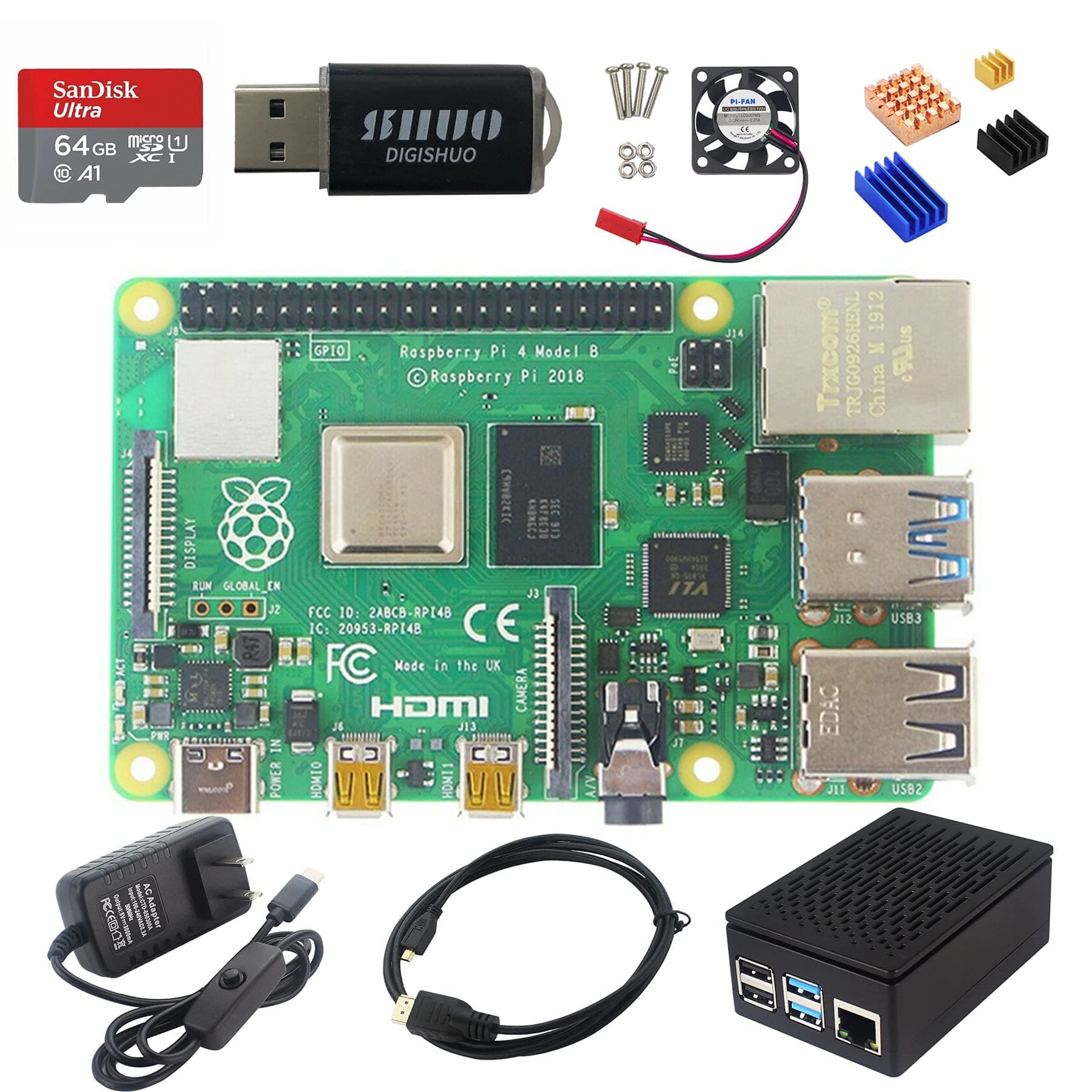 Raspberry Pi 4B Model B 2/4/8GB RAM DIY Kit Case Fan SD Card Micro-SD HDMI (8G Module 8 in 1 Kit)