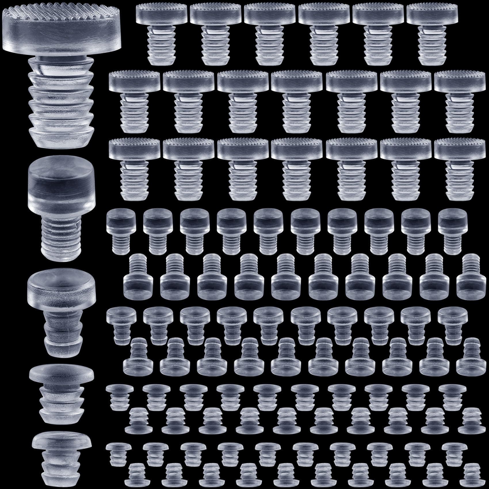 ANCIRS 50 pcs Assorted Glass Top Table Bumpers with Stem, 5 Sizes Anti Slip Pads, Clear Rubber Grippers, Patio Table Spacers for Furniture (0.19/0.20/0.21/0.24/0.35inch)