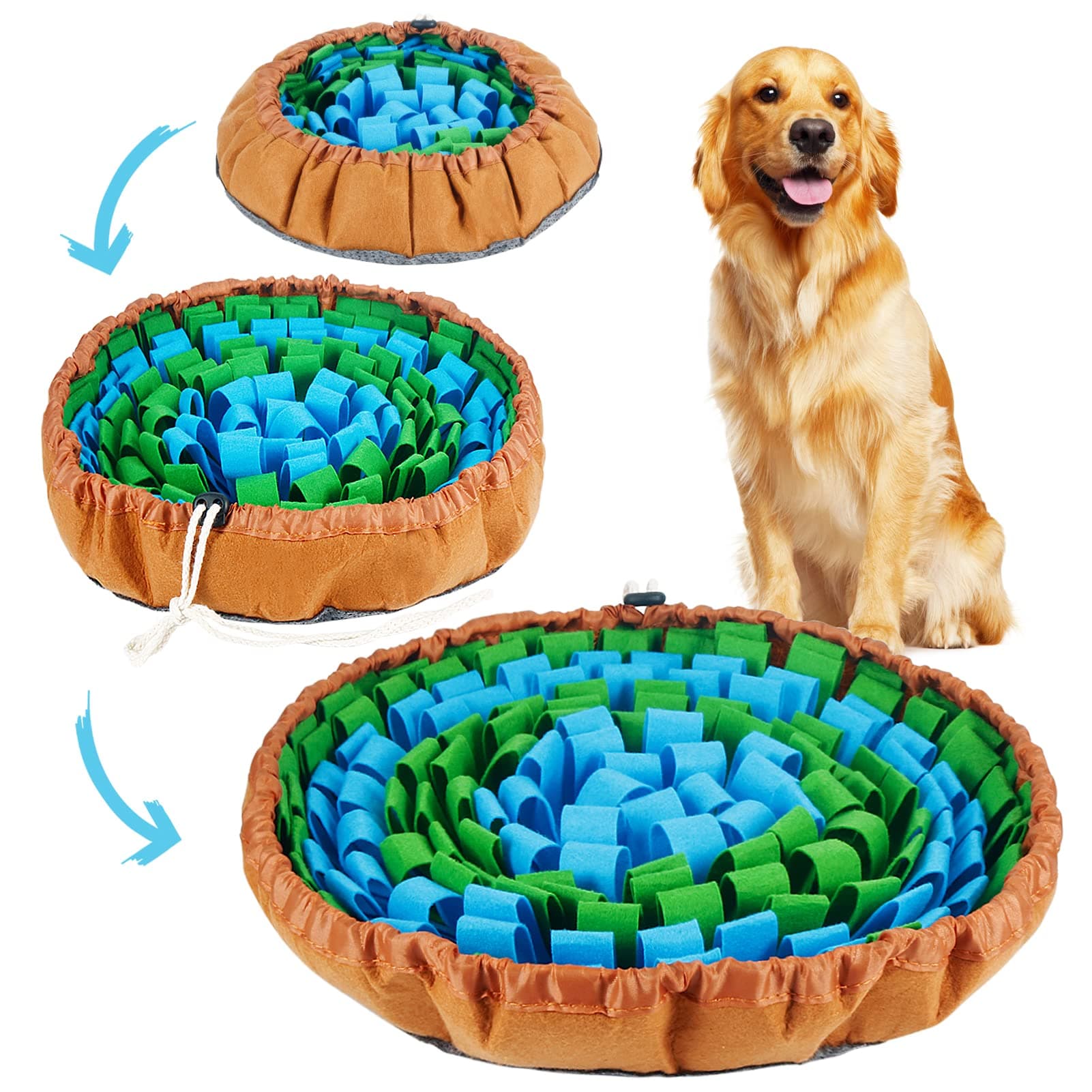 Vivifying Snuffle Mat for Dogs, Interactive Sniff Mat for Slow Eating and Keep Busy, Adjustable Dog Enrichment Toys Encourages Foraging Skills and Mental Stimulation (Blue Green)