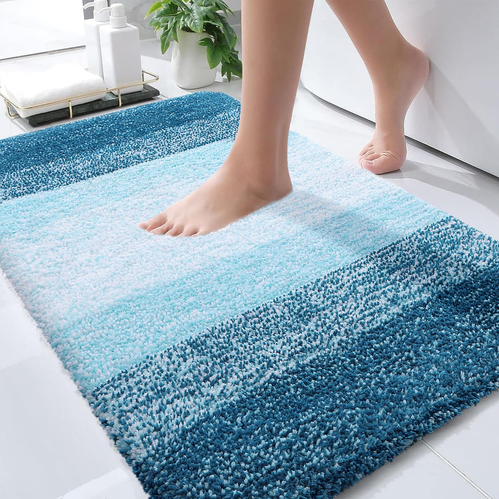 OLANLYBathroom Rugs Mat 30x20, Extra Soft Absorbent Microfiber Bath Rugs, Rubber Backing, Quick Dry, Washable Bath Mats for Bathroom Floor, Tub, Shower and Home Decor Accessories, Peacock Blue