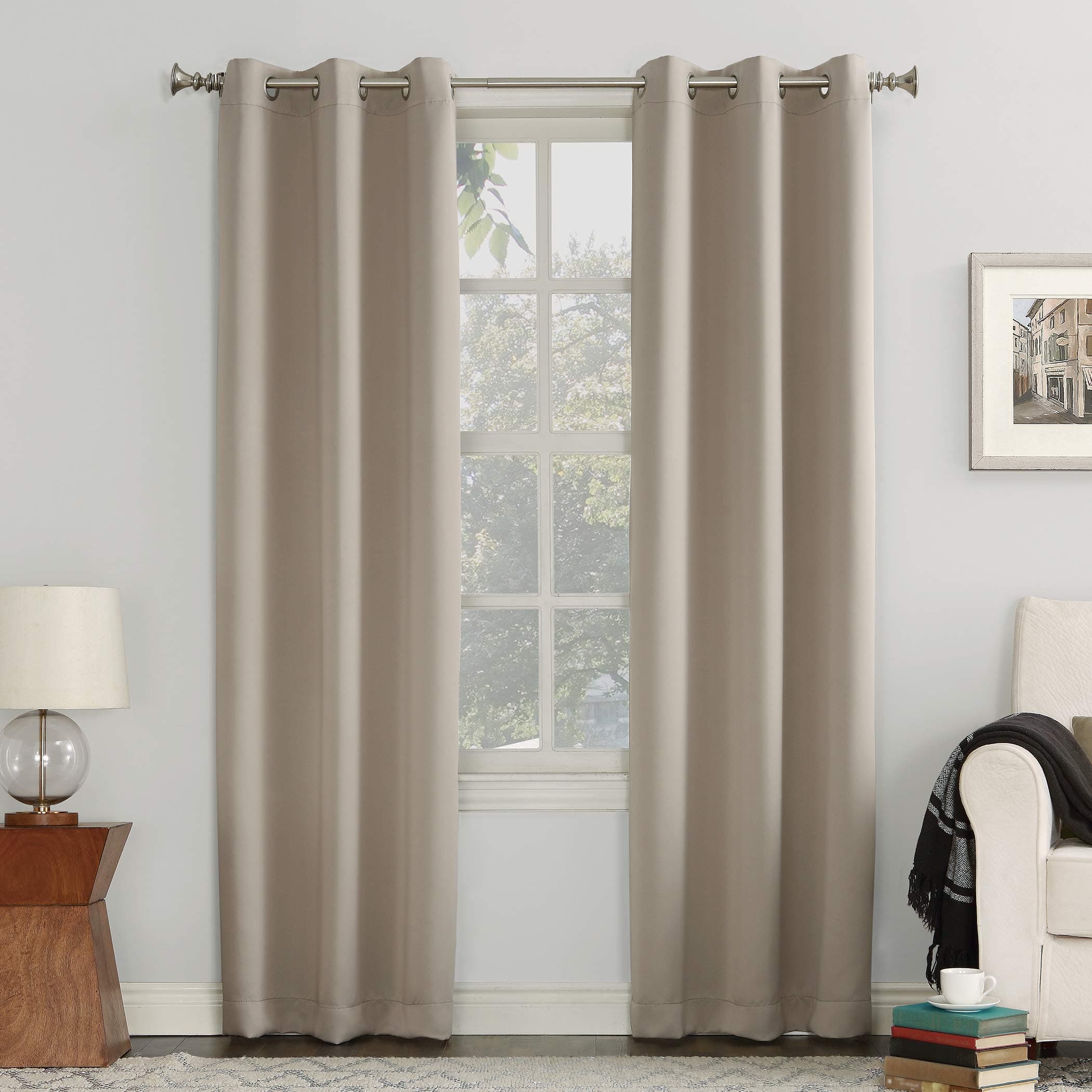 Sun Zero Easton Energy Saving Blackout Grommet Curtain Panel, 40" x 63", Stone