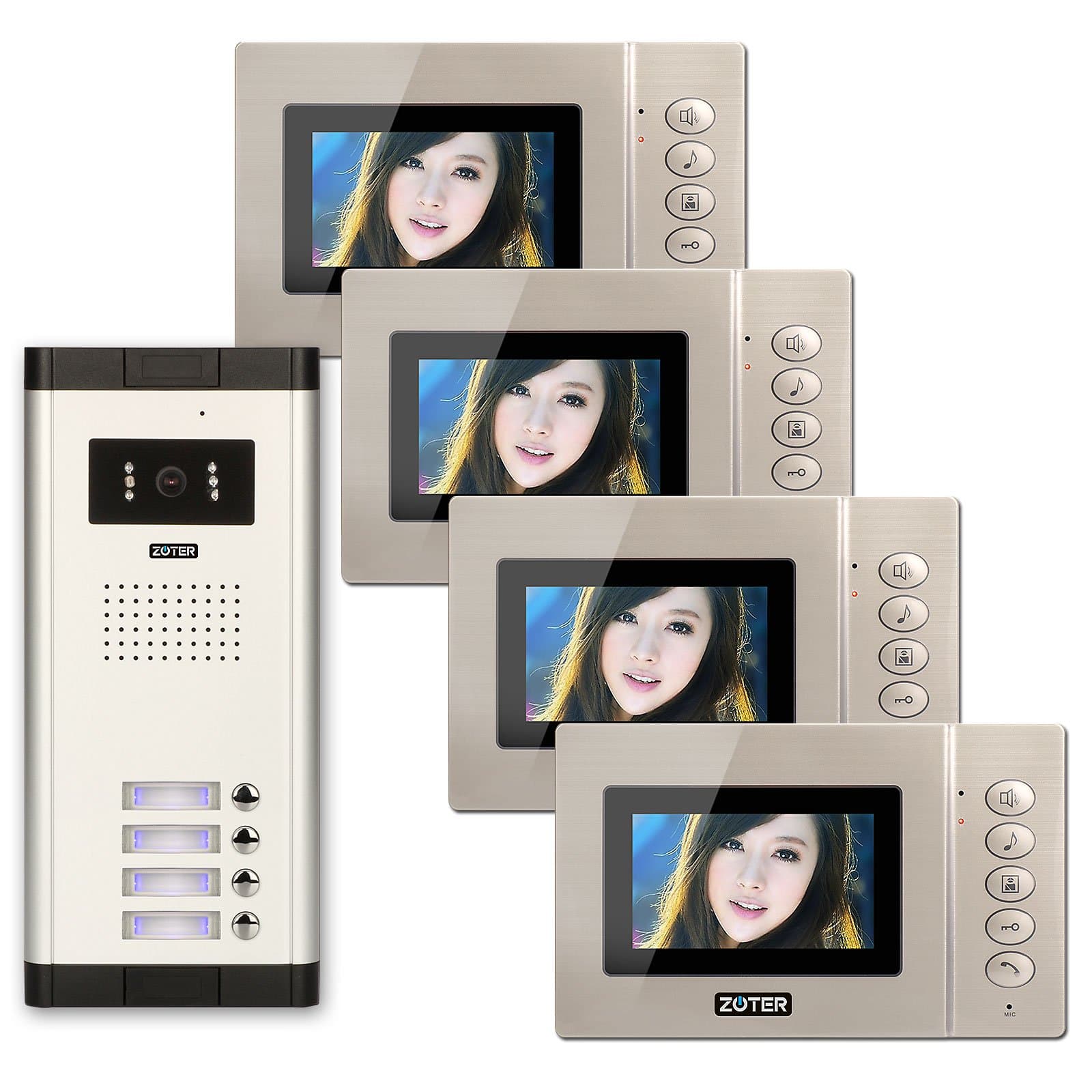 SOTER SECURITY reg; Wired 4.3" Inch LCD Color Screen Monitor 600TVL Camera Video Door Bell Phone Intercom Access Control Home Gate Entry Security Kit System for 4 Families Apartment