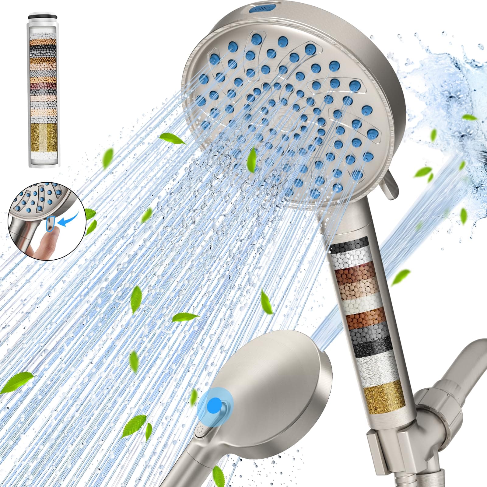 Cobbe Filtered Shower Head with Handheld, High Pressure 7-mode Showerhead with Filters for Hard Water - Remove Chlorine - Reduces Dry Itchy Skin, Patented Paddle Shift Design, Brushed Nickel