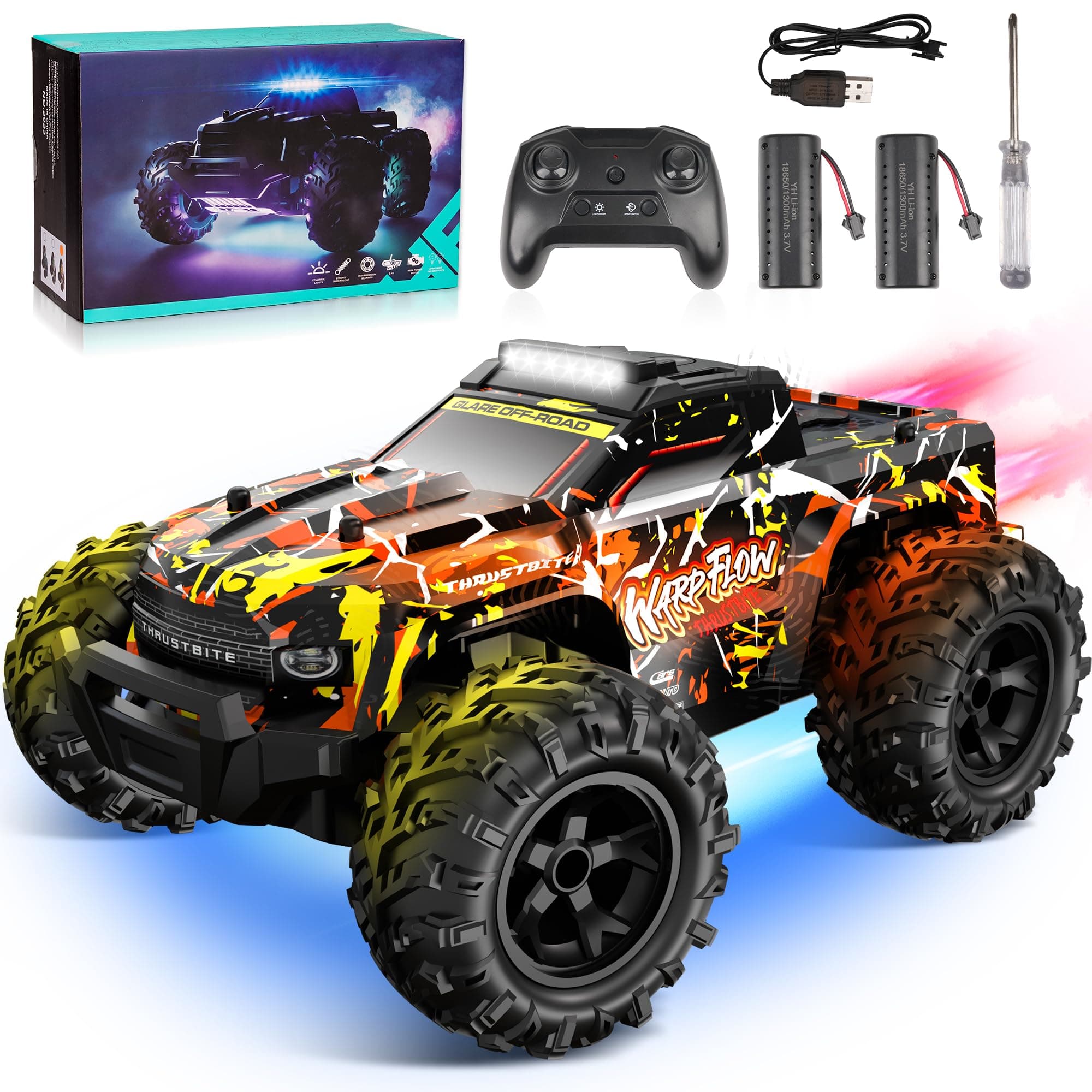 Remote Controlled Car - 1:18 RC Car High Speed LED Light 25 km/h with Spray 2.4 GHz All Terrain Offroad Truck Toy 2 Batteries Fast Toy from 3 4 5 6 7 8 Boy Green