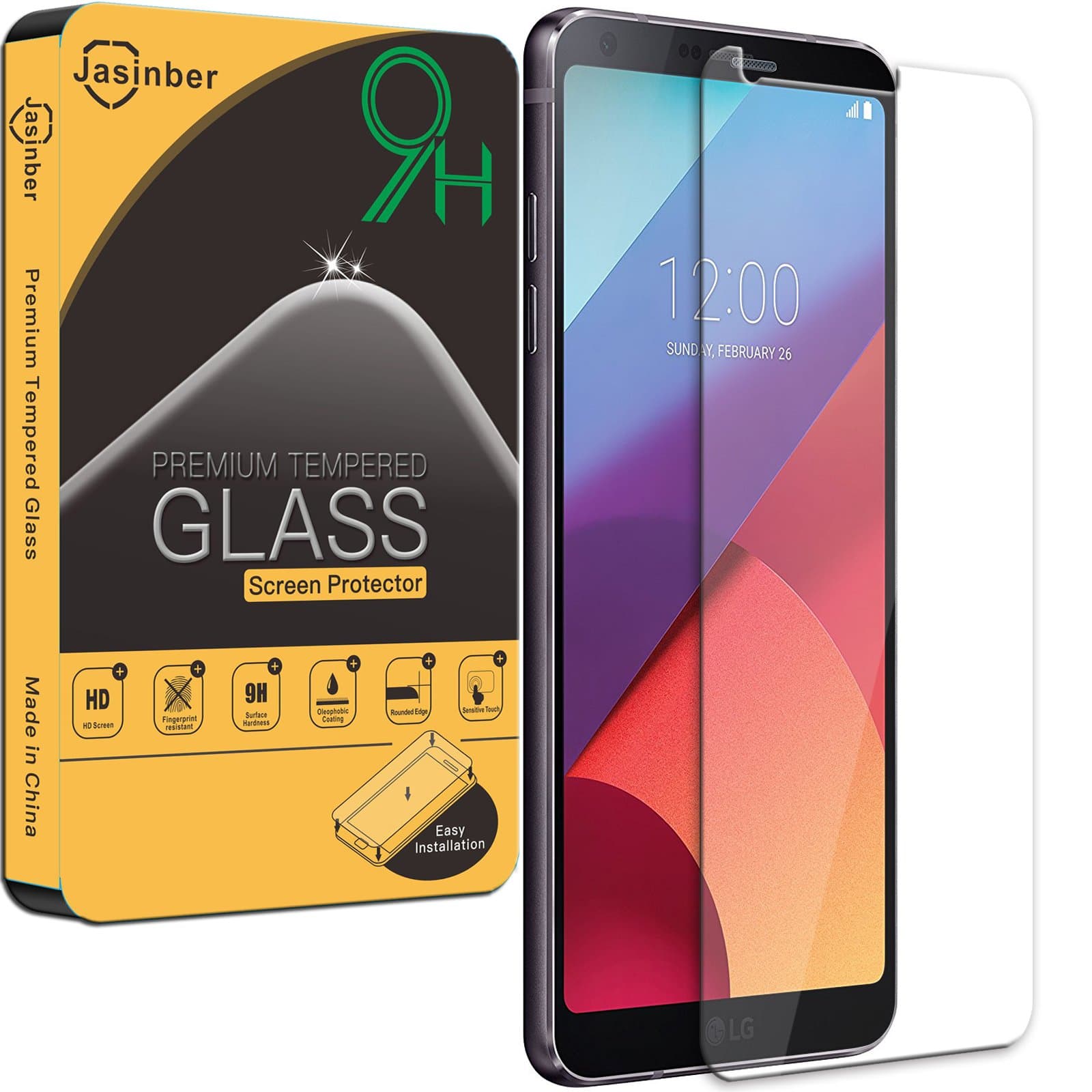 [2-Pack] LG G6 Screen Protector, Jasinber Tempered Glass Screen Protector for LG G6 with 9H Hardness/Anti-Scratch/Anti-Fingerprint
