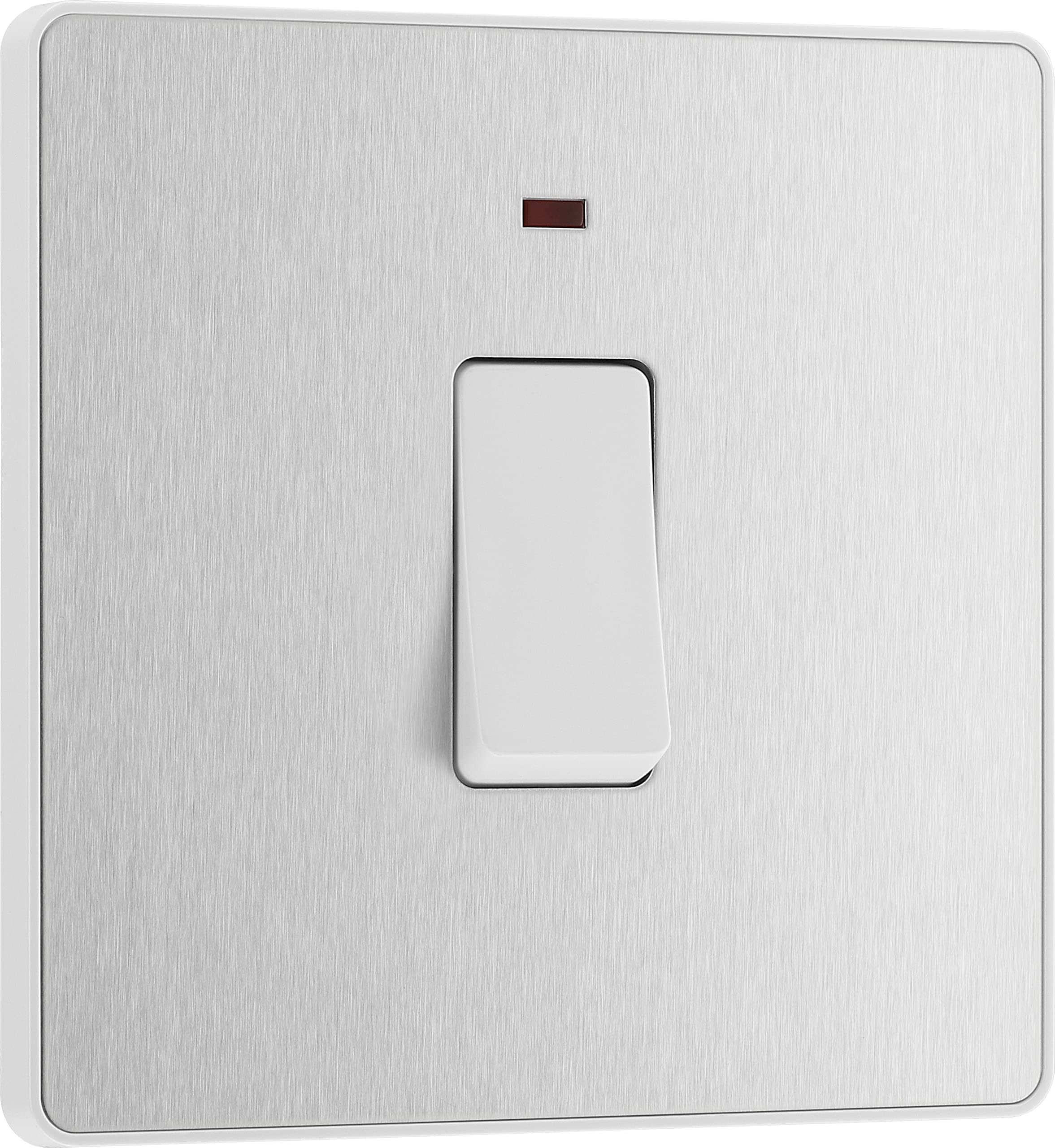 BG Electrical Single Wall Switch with LED Power Indicator, Double Pole, Screwless Front Plate, Round Edges, Evolve, Brushed Steel, 20A, PCDBS31W
