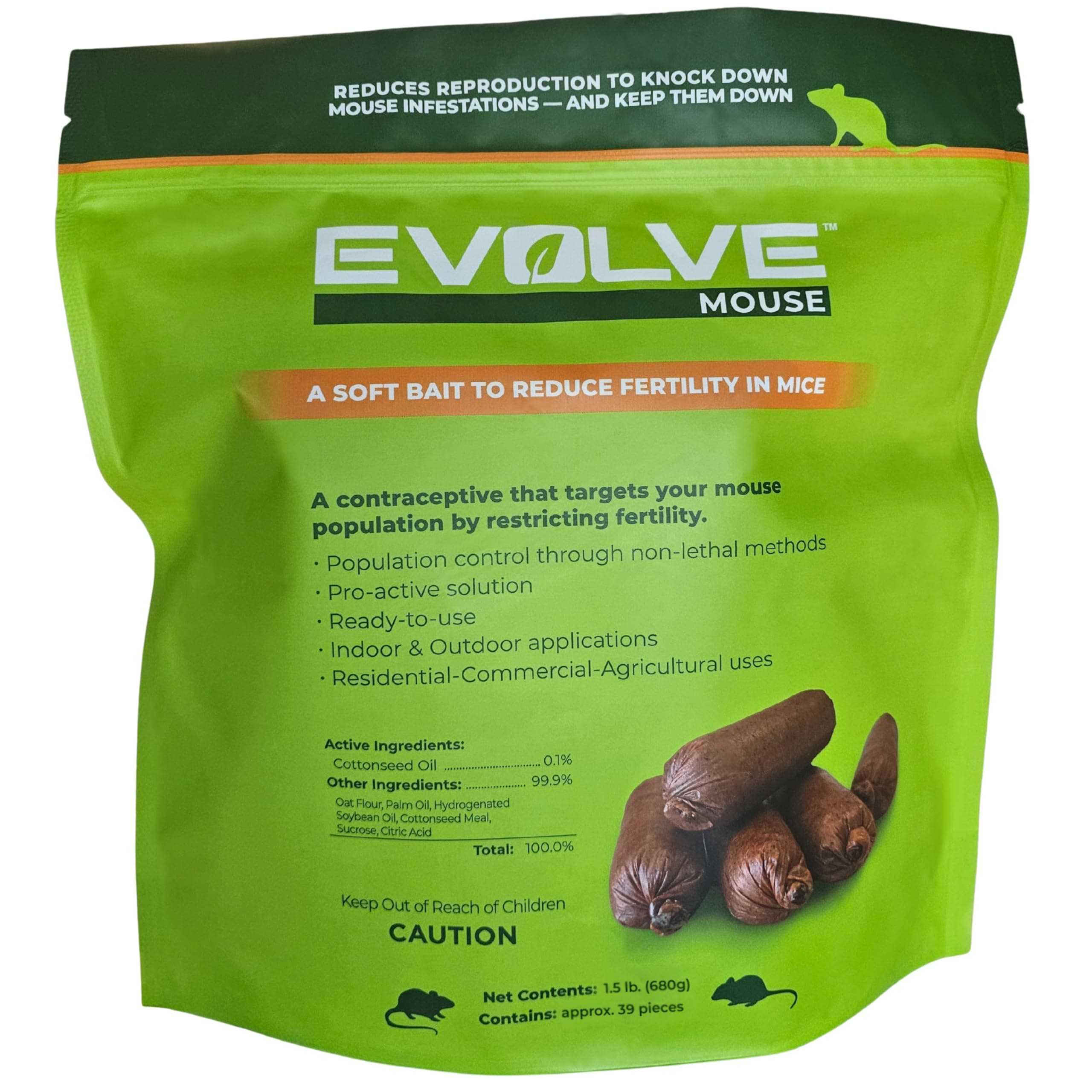SENESTECH Evolve Cottonseed Oil-Based Soft Bait Contraceptive, Long-Term Solution, Highly Palatable, Formulated to Lessen The Population in or Near Your Home, 1.5 lbs