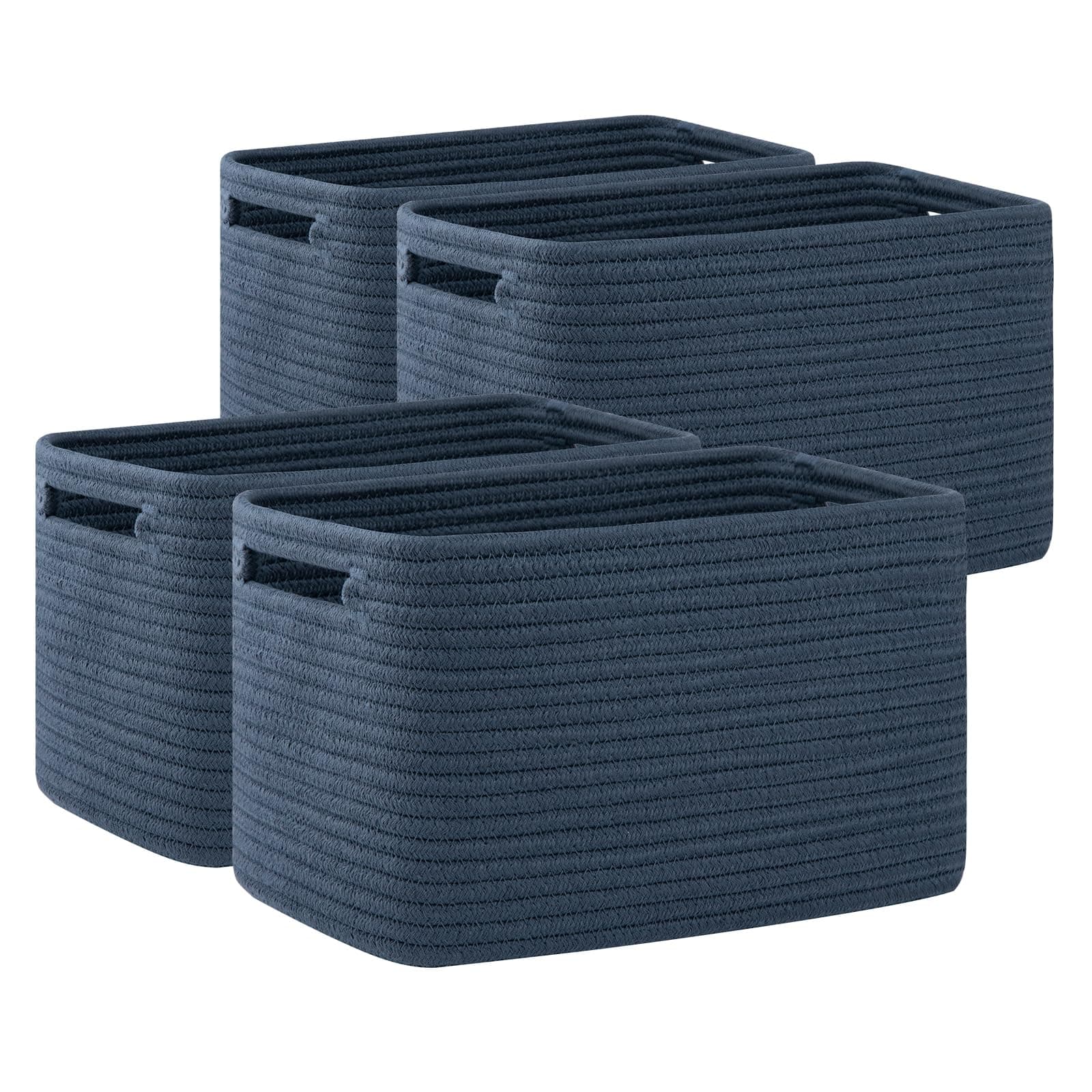 OIAHOMY 4 Pack Storage Baskets for Organizing, Cube Storage Bins for Shelves, Rectangle Storage Baskets With Handles, Woven Baskets for Storage, 12.7''Lx9''Wx7.8''H, Blue