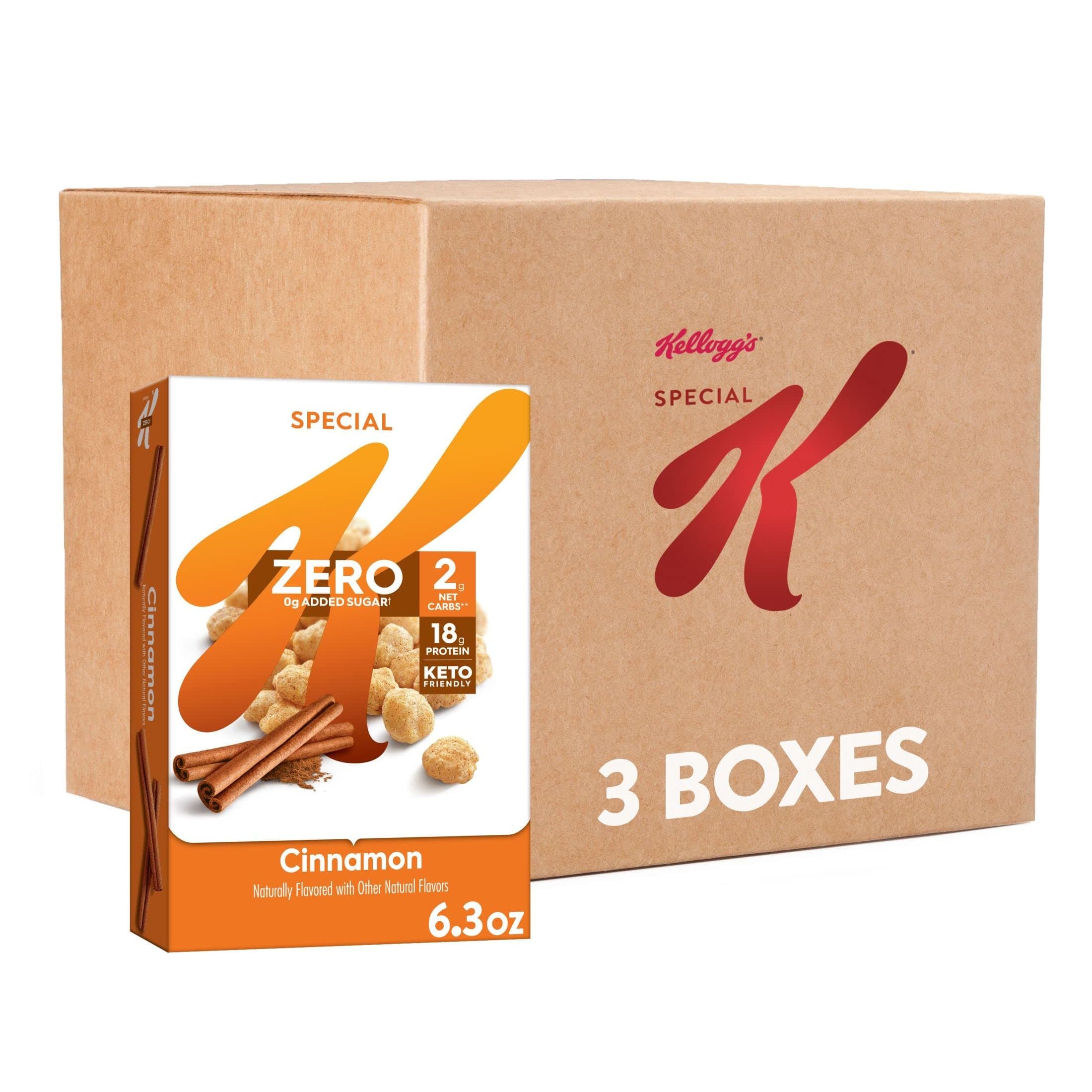Kellogg's Special K Cold Breakfast Cereal, Zero, Keto Friendly, Cinnamon (3 Boxes)