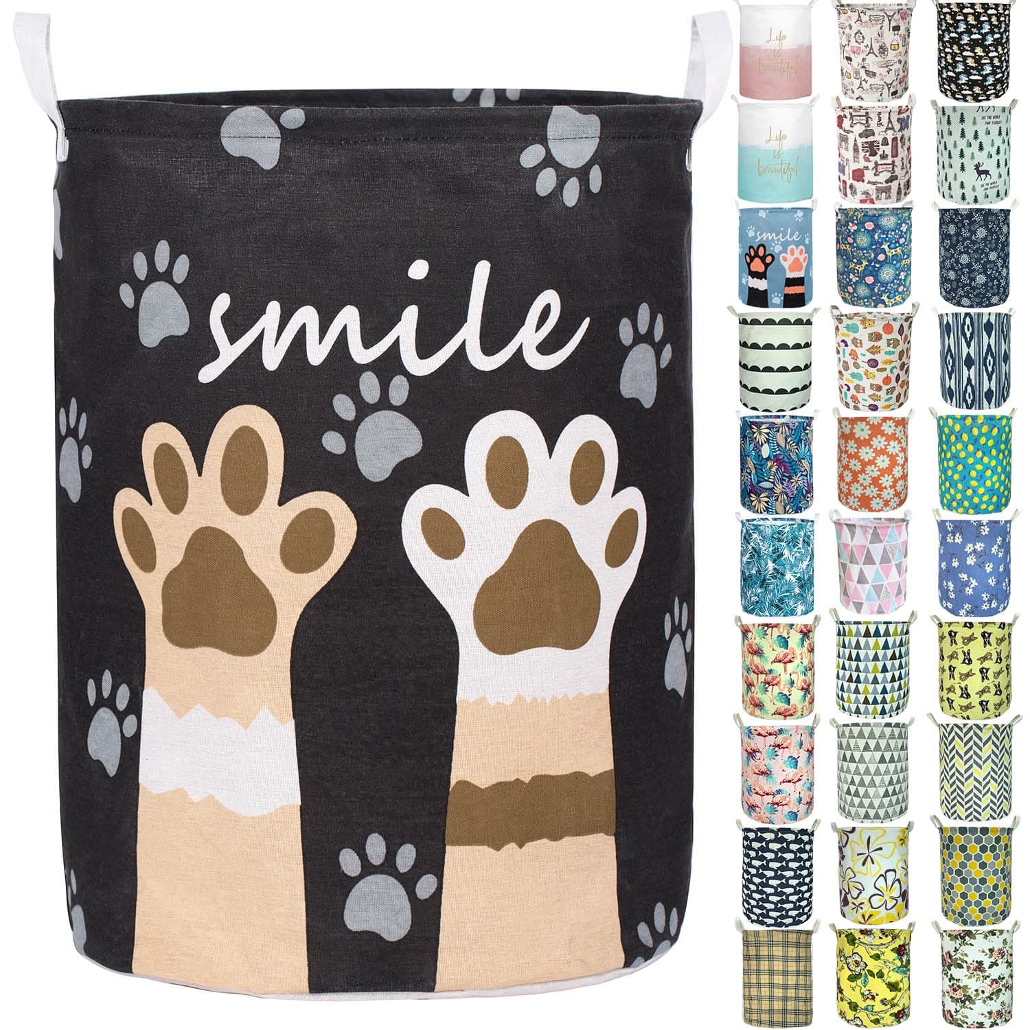 Merdes 19.7’’ Waterproof Foldable Laundry Hamper, Dirty Clothes Laundry Basket, Linen Bin Storage Organizer for Toy Collection (Black Paw)