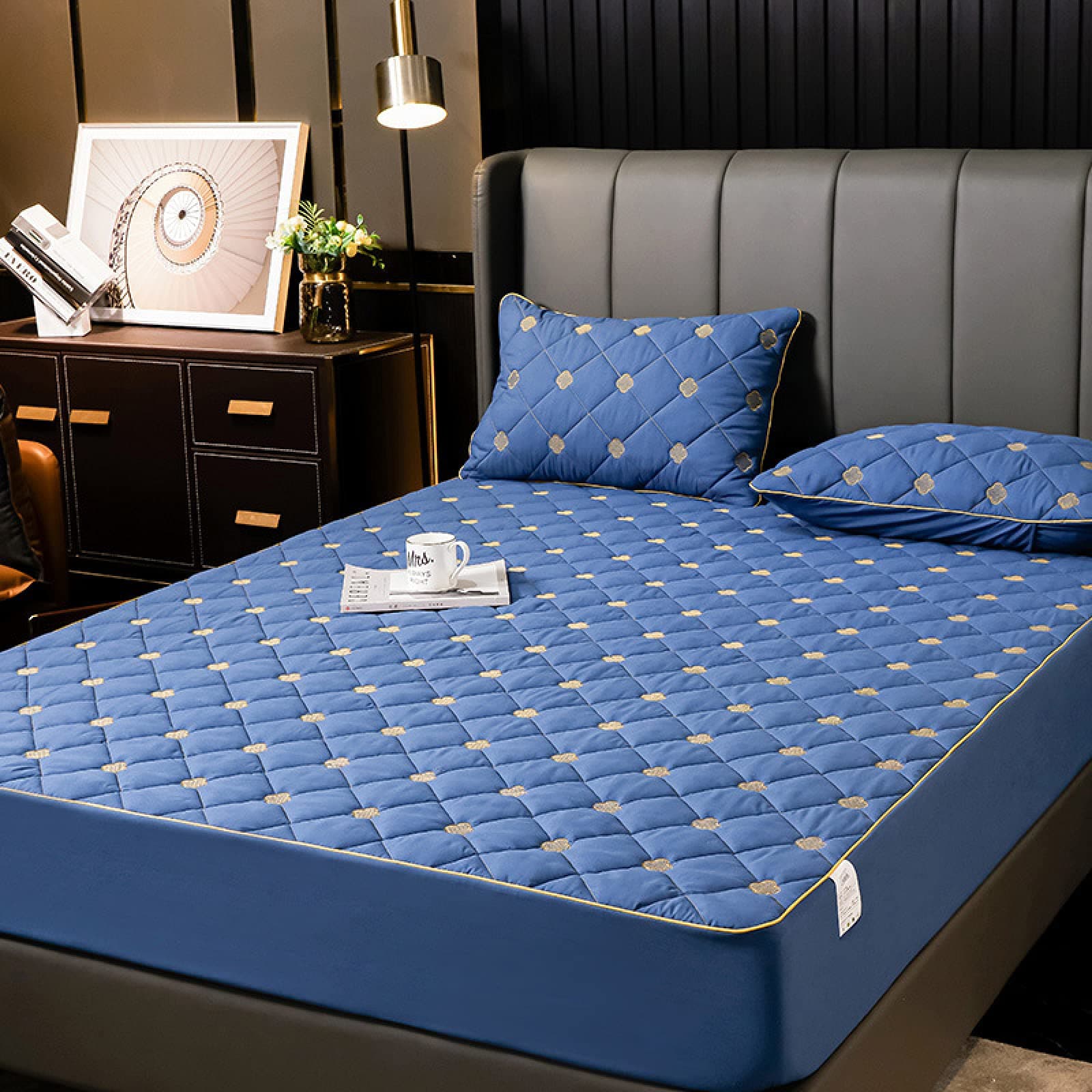 BOLO Cotton Bed Fitted Sheets Single, Long Staple Cotton Fitted Sheet Single Bed, Soft Sateen Single Fitted Sheet（blue，180x200cm+25cm）