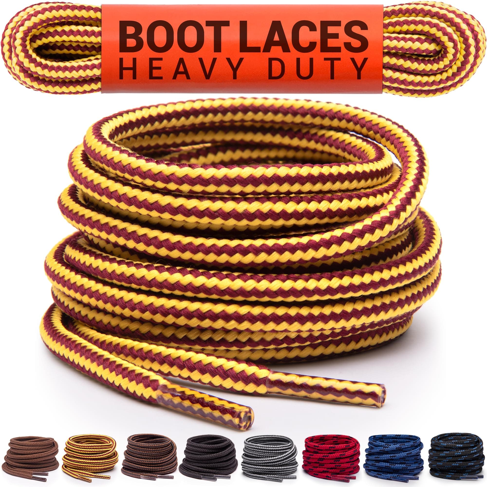 Round Boot Laces [1 Pair] Heavy Duty and Durable Shoelaces for Boots, Work Boots & Hiking Shoes