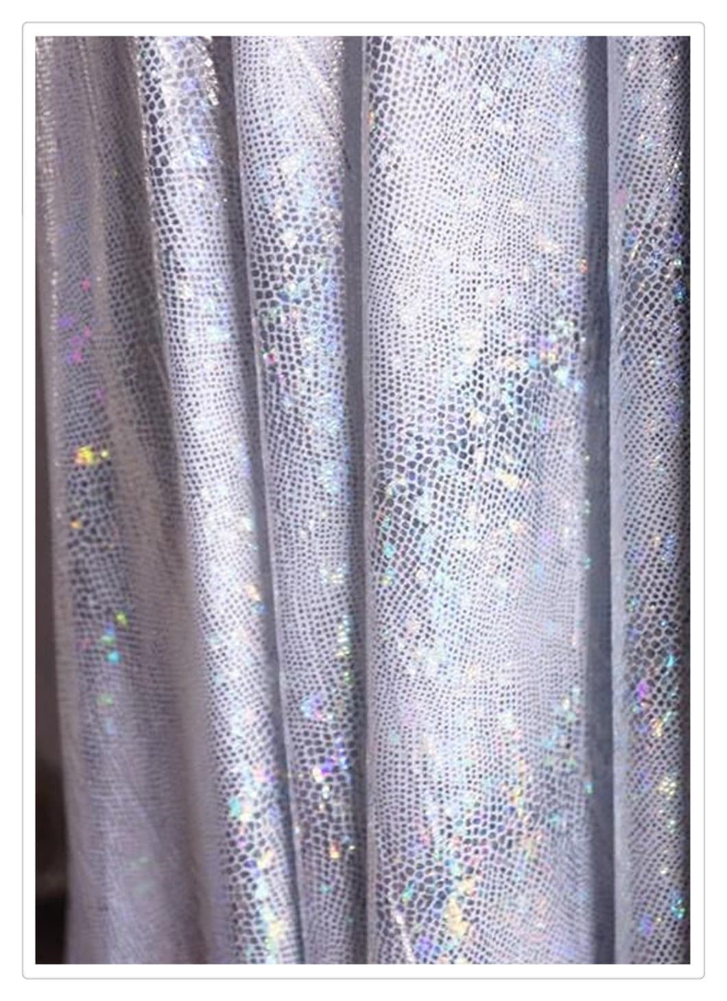 Sparkle Silver Glitter Dot Sequins Holographic Laser 4-Ways Stretched Spandex Mermaid Scale Fabric Snake Stripe