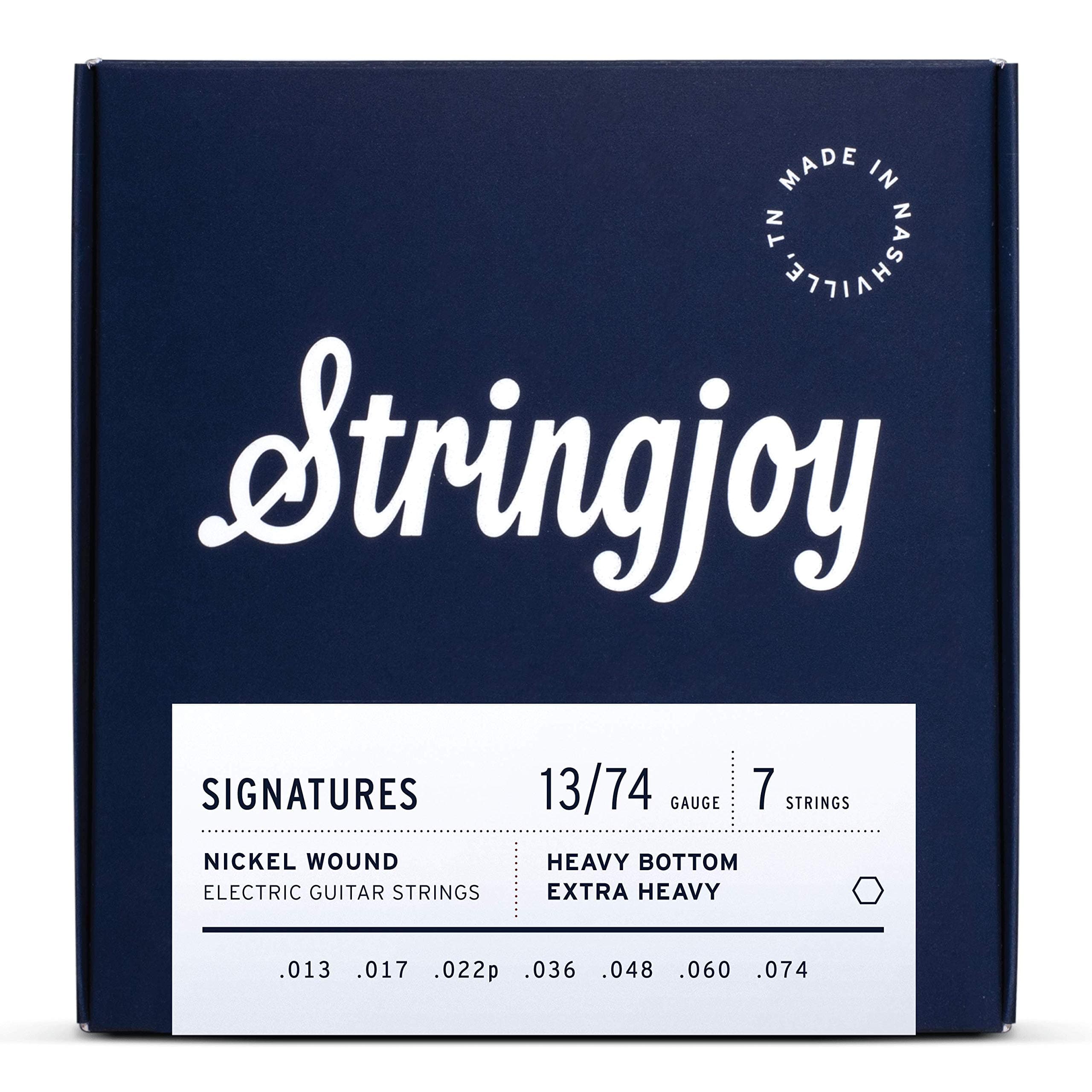 Stringjoy HVY137 7 String Signature Nickel Electric Guitar Strings, (Heavy Bottom Extra Heavy Gauge - 13-74)