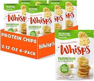 Whisps Cheese Crisps Parmesan Cheese | Protein Chips | Healthy Snacks | Protein Snacks, Gluten Free, High Protein, Low Carb Keto Food (2.12 Oz, 6 Pack)