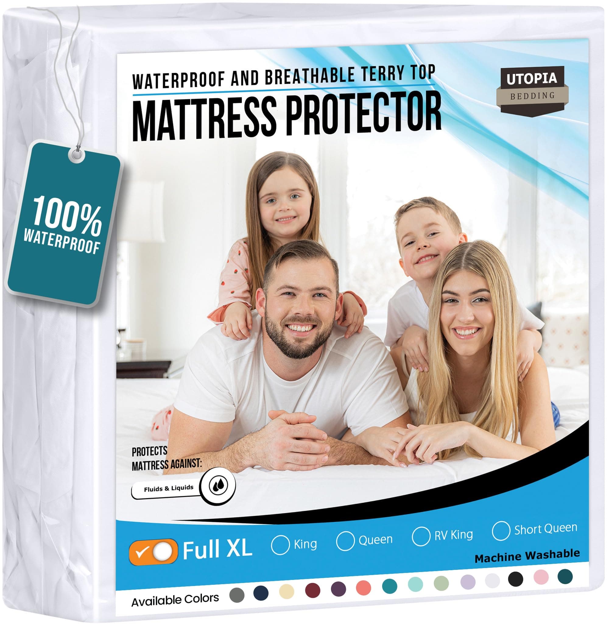 Utopia Bedding Waterproof Mattress Protector Full XL Size, Premium Terry Mattress Cover 200 GSM, Breathable, Fitted Style with Stretchable Pockets (White)