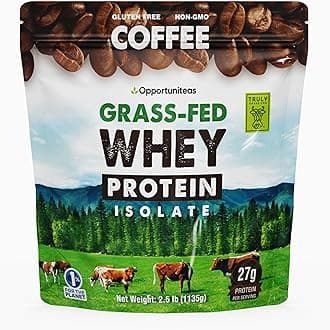 Coffee Whey Protein Powder - Low Carb & Keto Friendly - Grass Fed Whey Isolate + Colombian Coffee - 60 mg Caffeine for Energy - Pre or Post Workout Drink Mix, Latte, Shake & Smoothie - 2.5 Pound