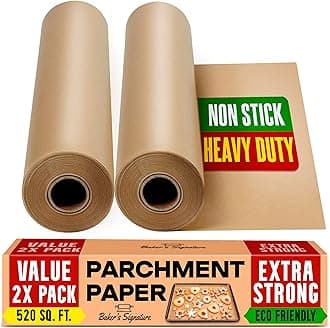 Baker's Signature Unbleached Parchment Paper for Baking – 2-Pack 520 Sq.Ft Total - 15 in x 210 ft Baking Paper Roll with Cutter, Non-Stick Brown Parchment for Baking, Cooking, Grilling, Steaming by