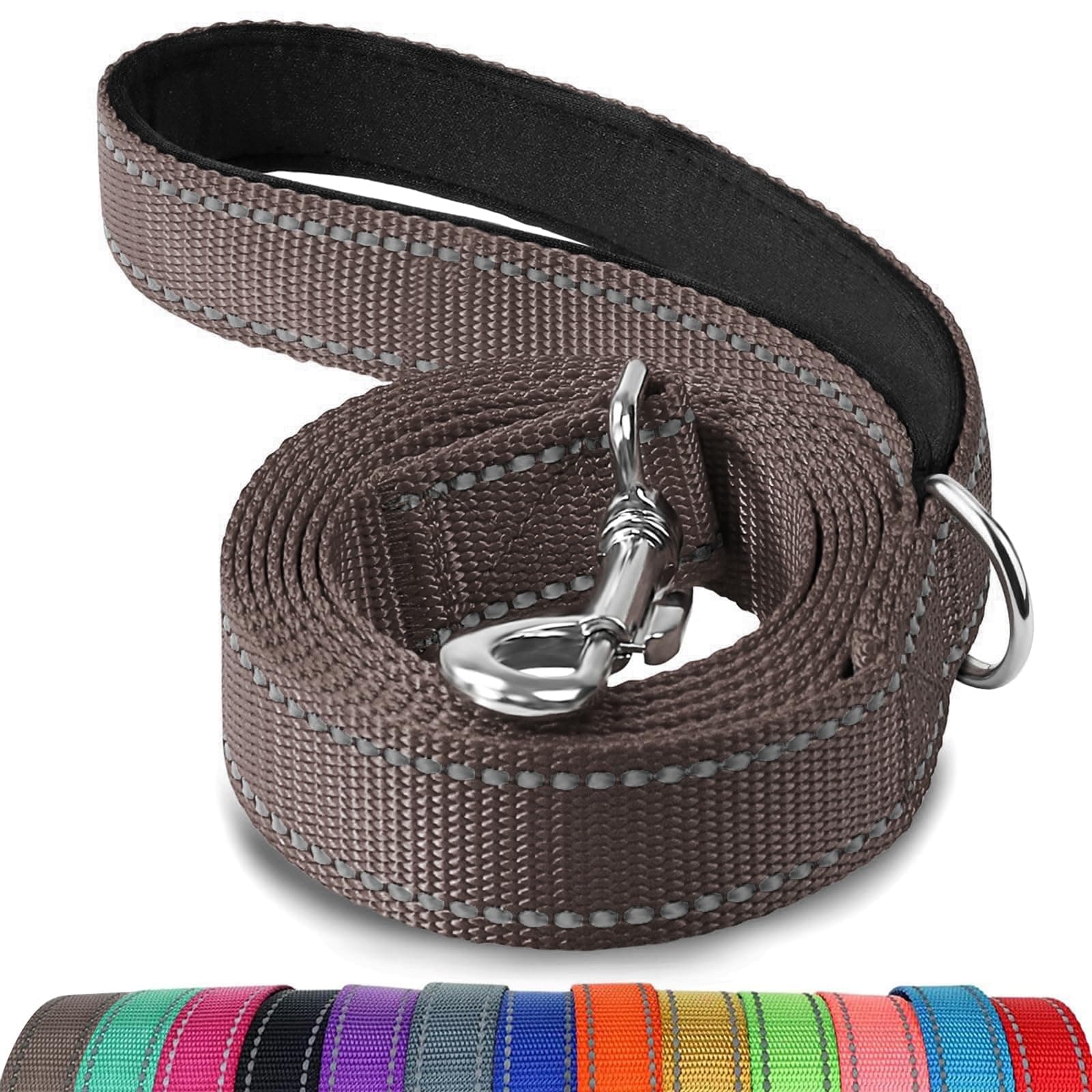 Joytale Double-Sided Reflective Dog Leash, 6 FT/5 FT/4 FT, Padded Handle Nylon Heavy Duty Leashes for Medium & Large Dogs Walking, Brown, 6FT