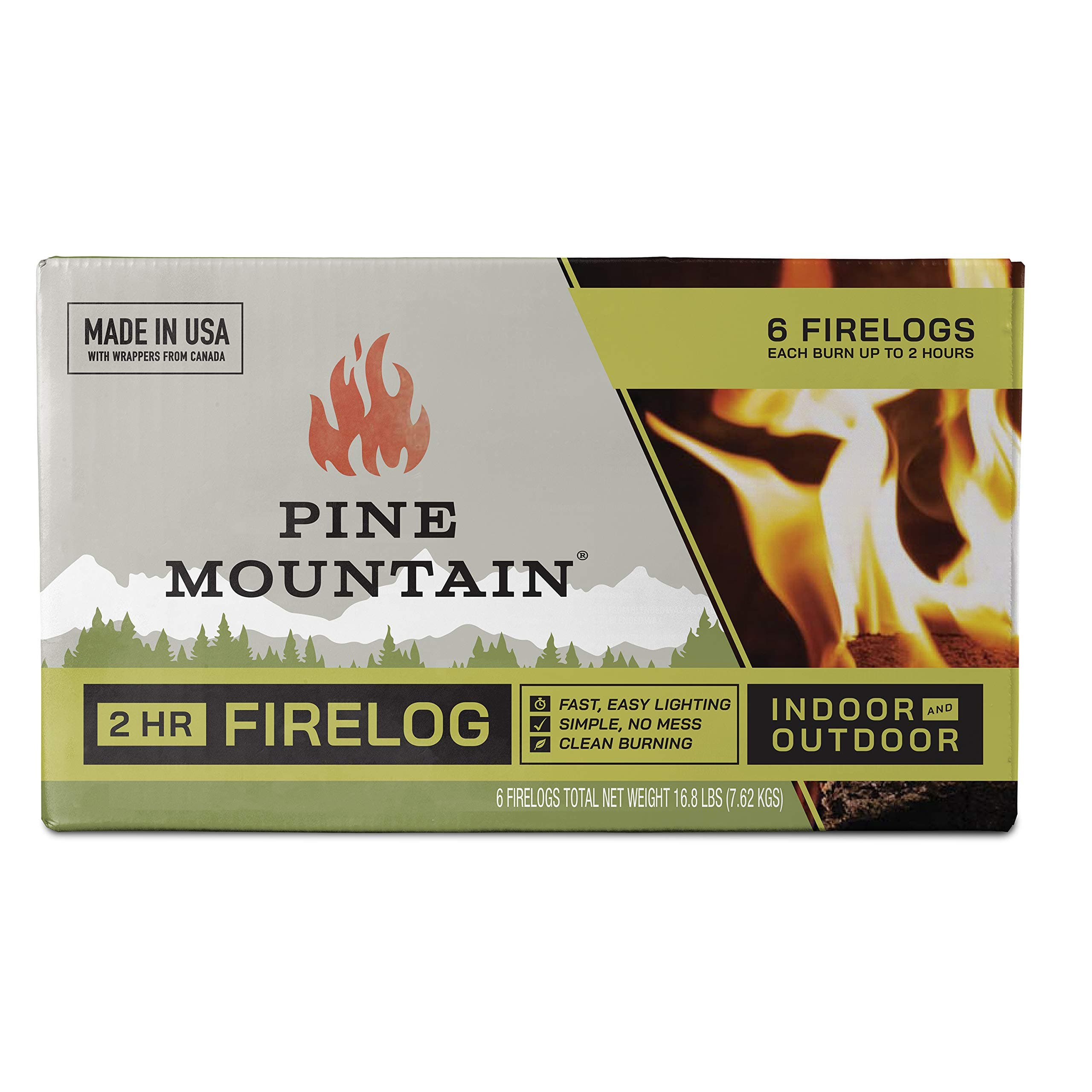 Pine Mountain Traditional 2-Hour Firelogs, Long Burning Fire Log 6 Pack