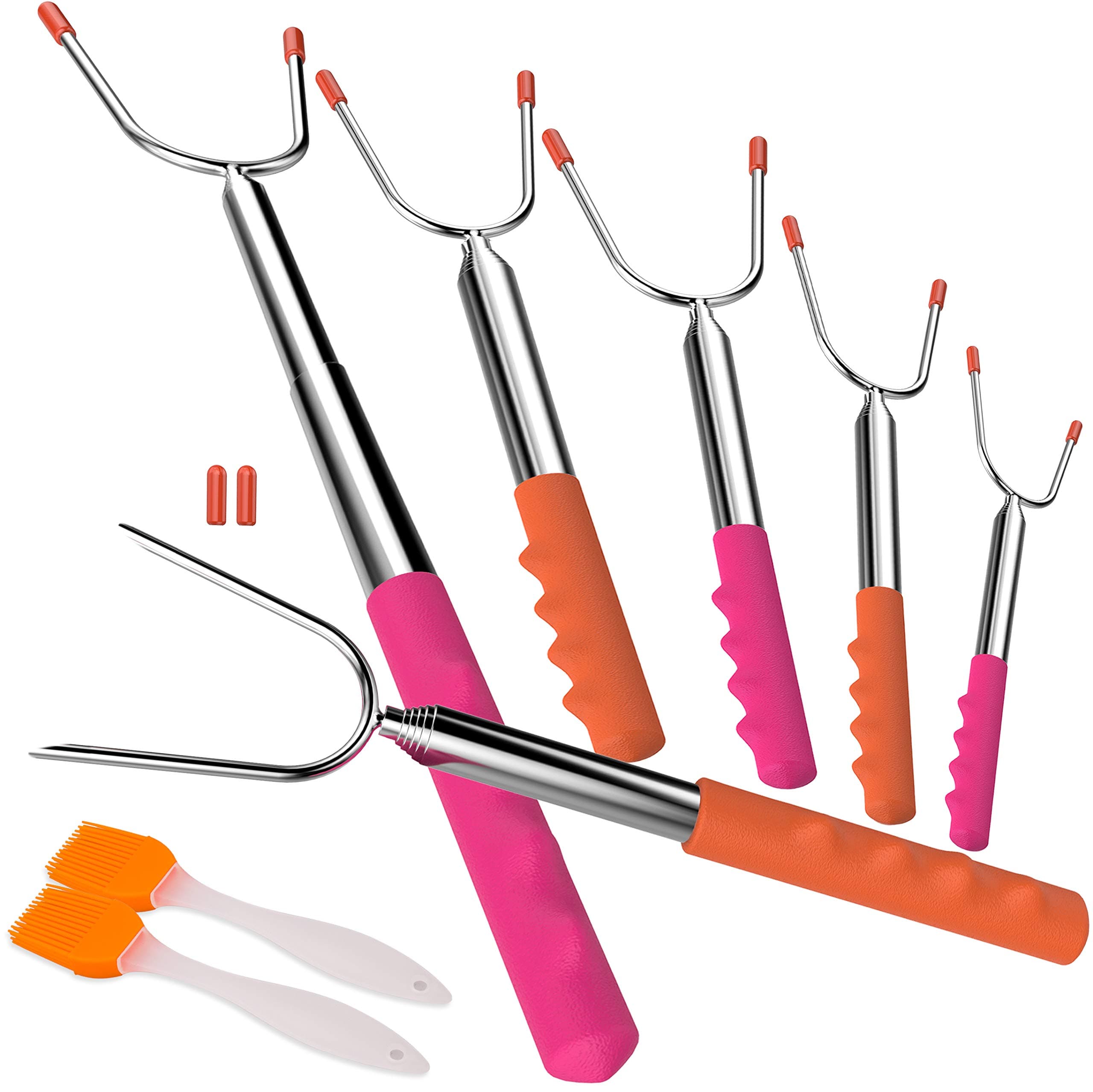 Ezire Roasting Sticks, Marshmallow Roasting Sticks 32 Inch Extendable Forks for BBQ at The Campfire(Multi-6+2Pcs)