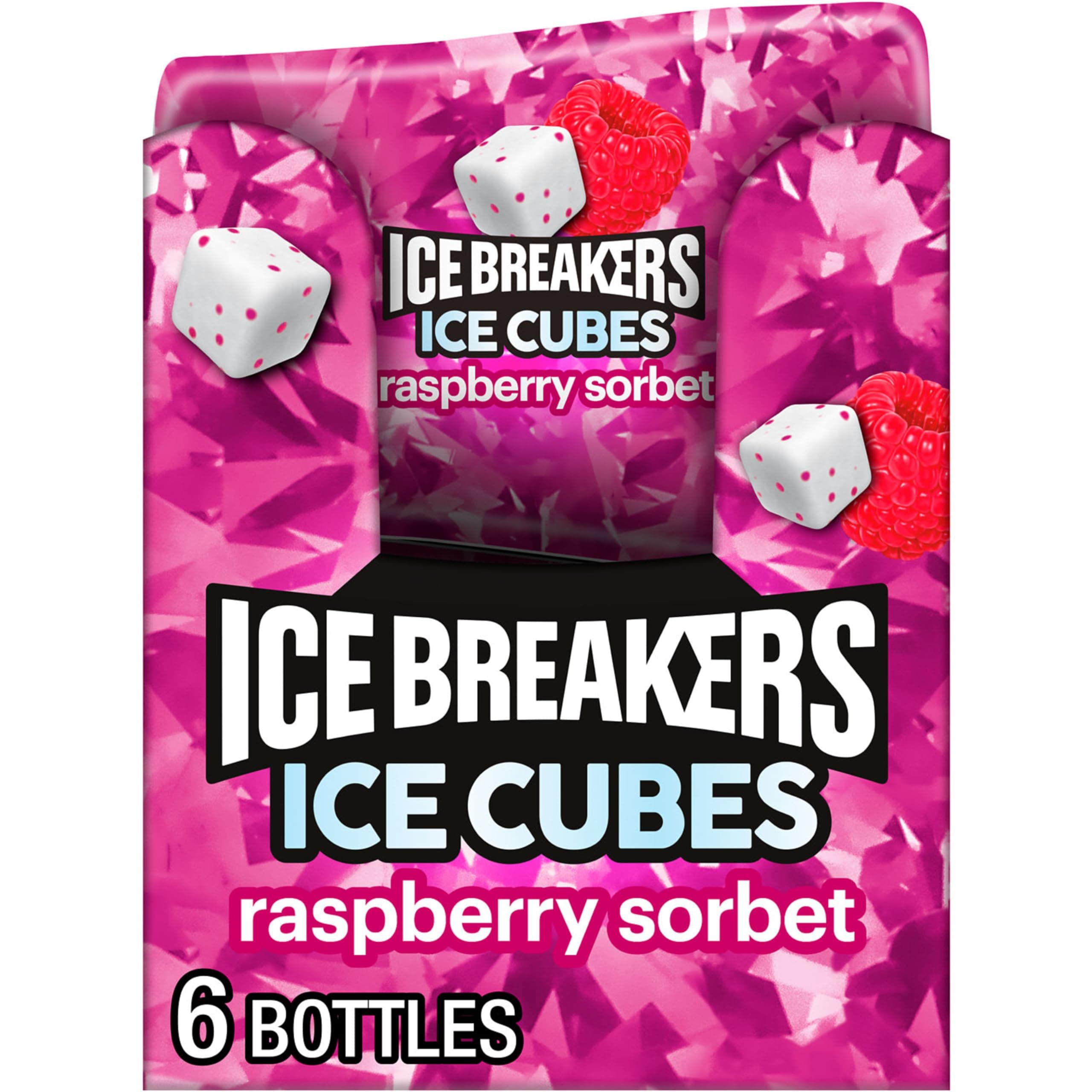Sugar Free Ice Cubes Raspberry Sorbet Chewing Gum Bottles, 3.24 Oz (6 Pack, 40 Pieces)