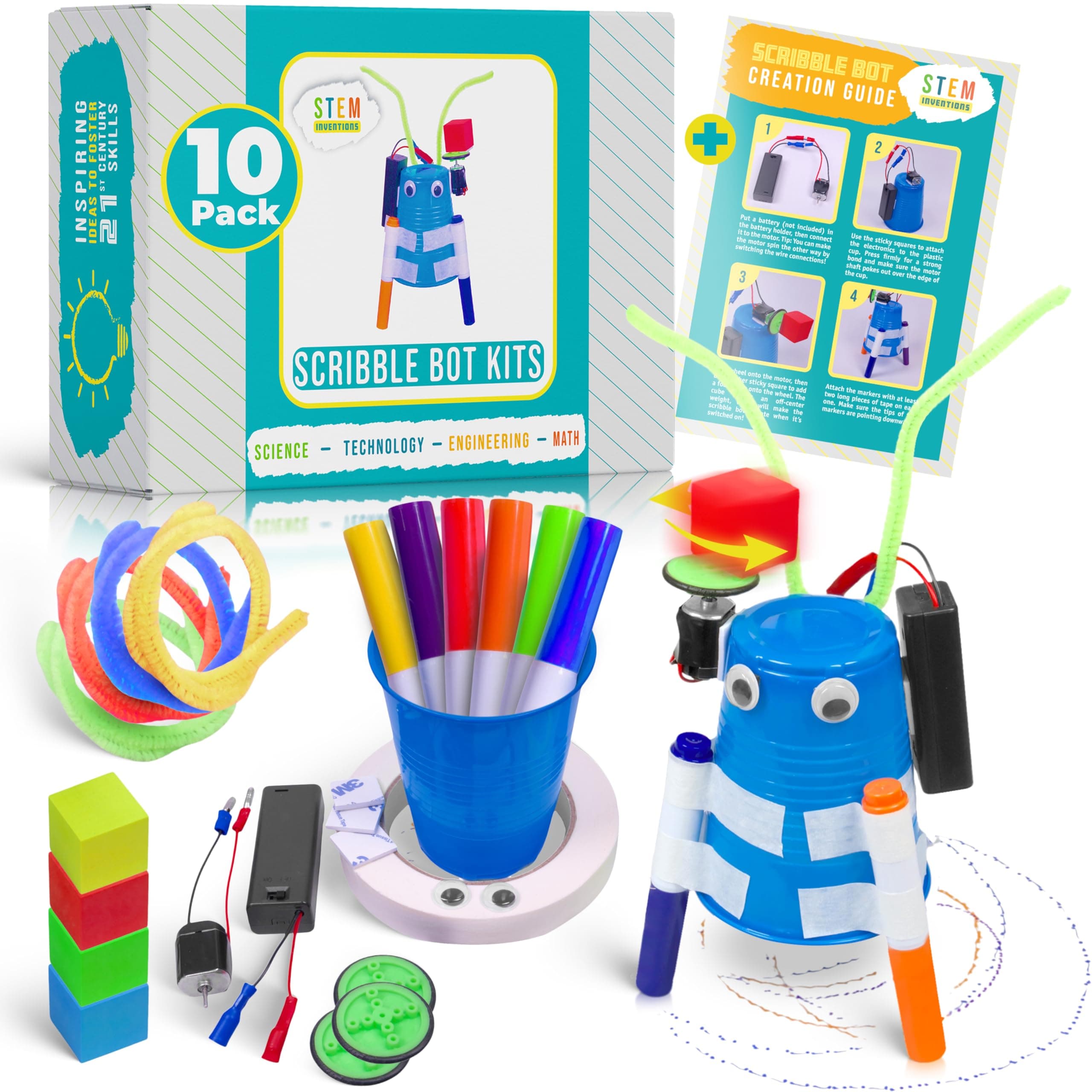- Scribble Bot Kit, 10-Pack – Build 10 Motorized Drawing Robots, Complete STEM Project Kit for Classrooms, Ages 8+