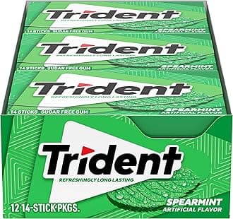 Trident Spearmint Sugar Free Gum - with Xylitol - 12 Pack (168 Total)