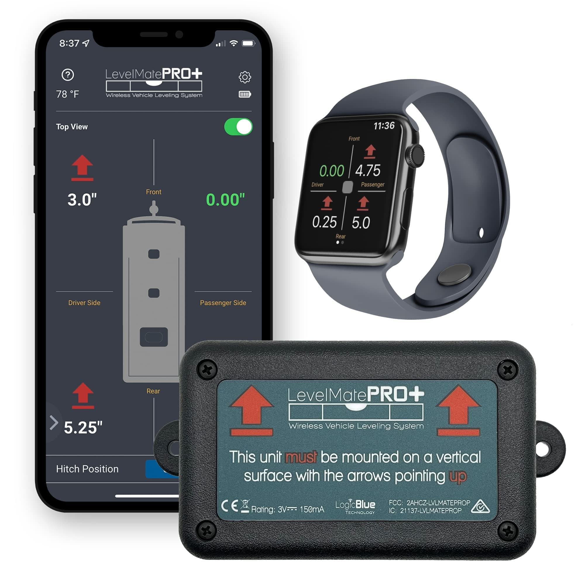 LogicBlue Technology LevelMatePRO+ Wireless RV Leveling System, Bluetooth Leveler for Campers, Must-Have Accessory for Travel Trailers, Effortless Setup for Phones with App, Apple Watch Compatible