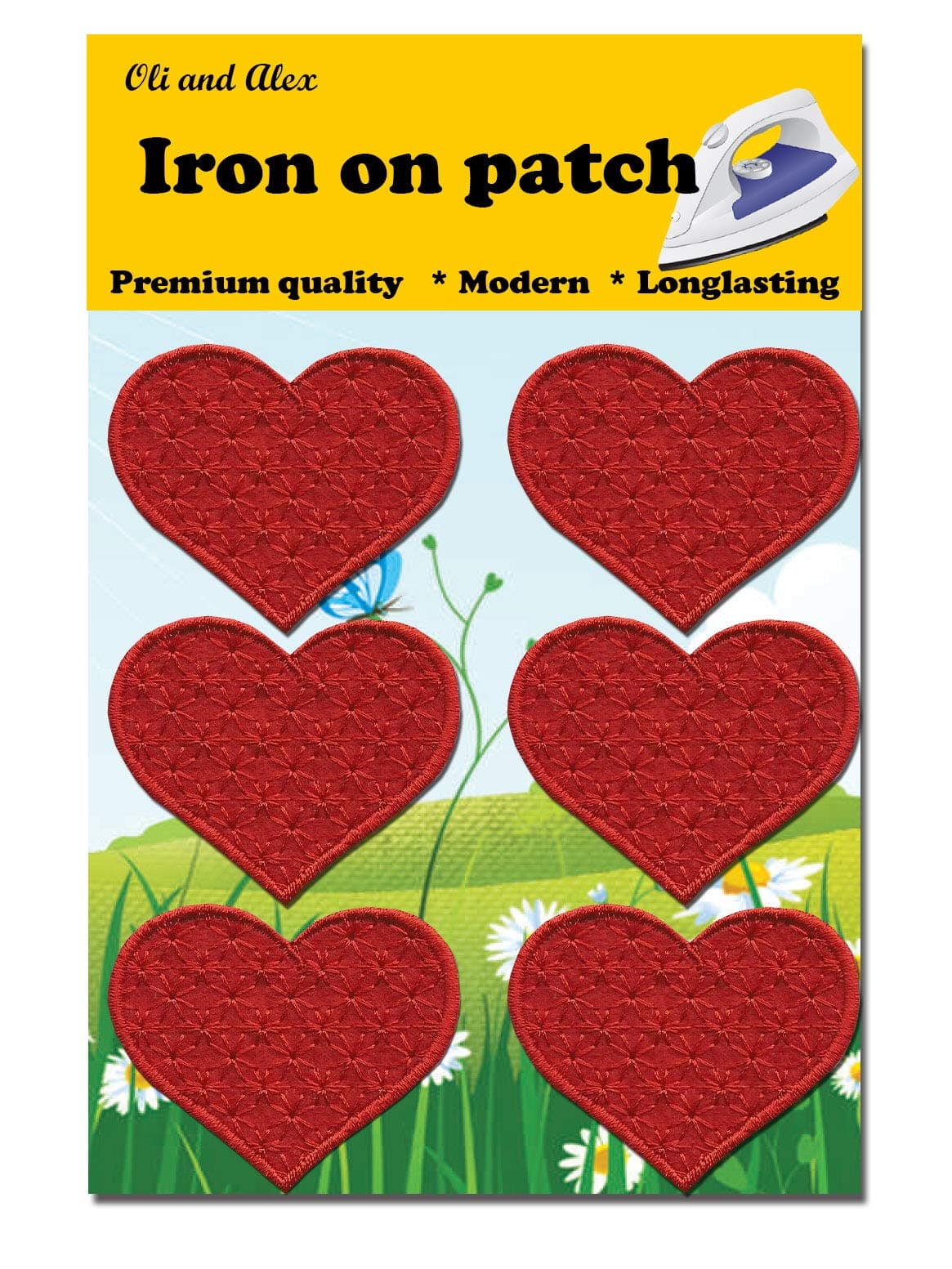 Iron On Patches - Red Heart Patch 6 pcs Iron On Patch Embroidered Applique2.2 x 1.8 inches - 5.6 x 4.7 cm - A-25