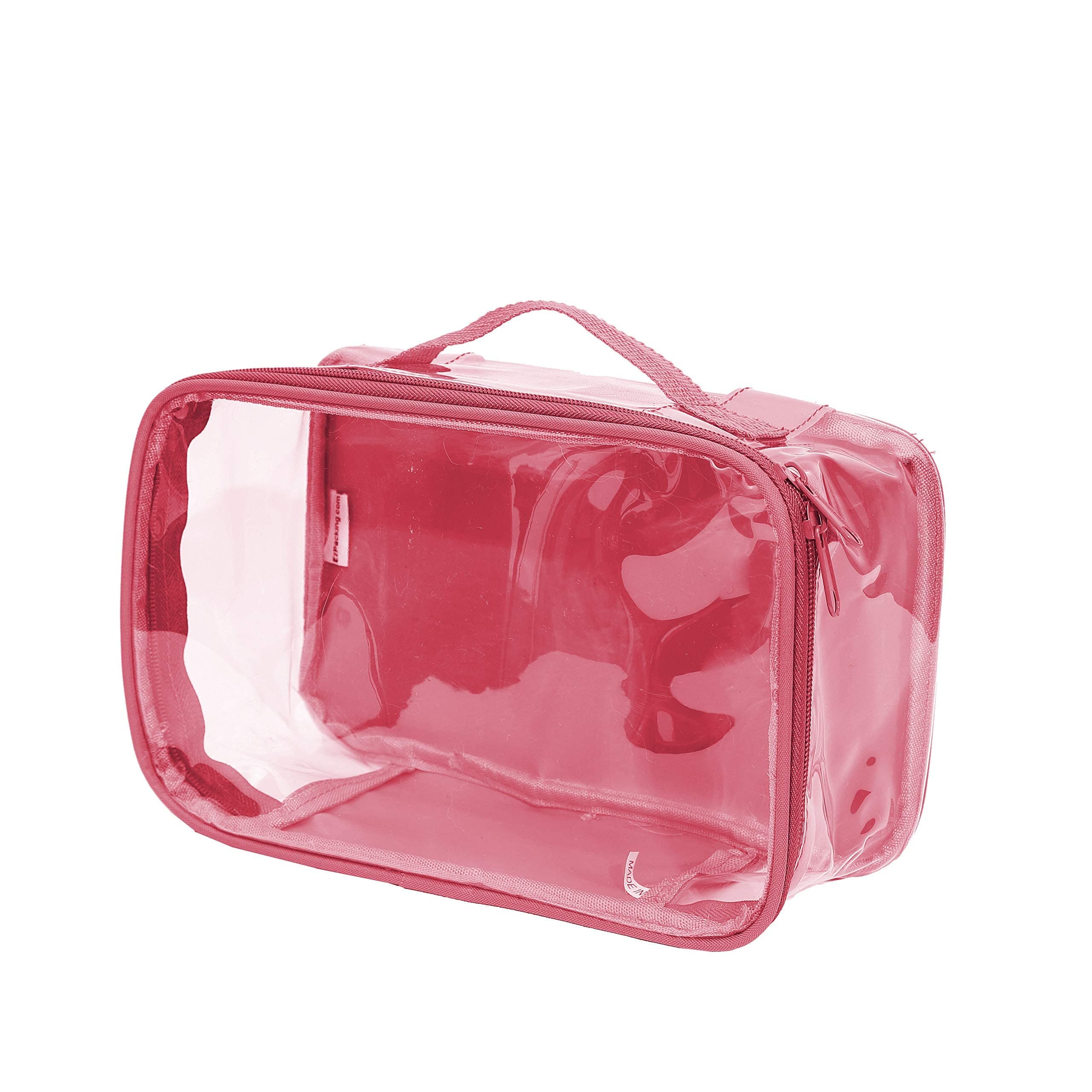 Small Clear Travel Packing Cube/See Through PVC Plastic Pouch for Carry On Suitcase, Backpack or Diaper Bag/Transparent Multipurpose Accessories, Makeup & Underwear Organizer w/Handle (Burgundy)
