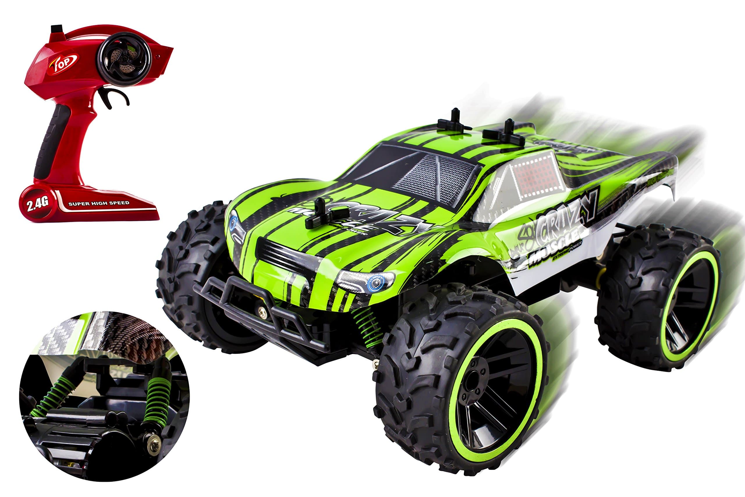 Speed Muscle Remote Control RC Buggy 2.4Ghz 1:16 Scale Truggy Ready to Run w/ Suspension Toy (Green Color)