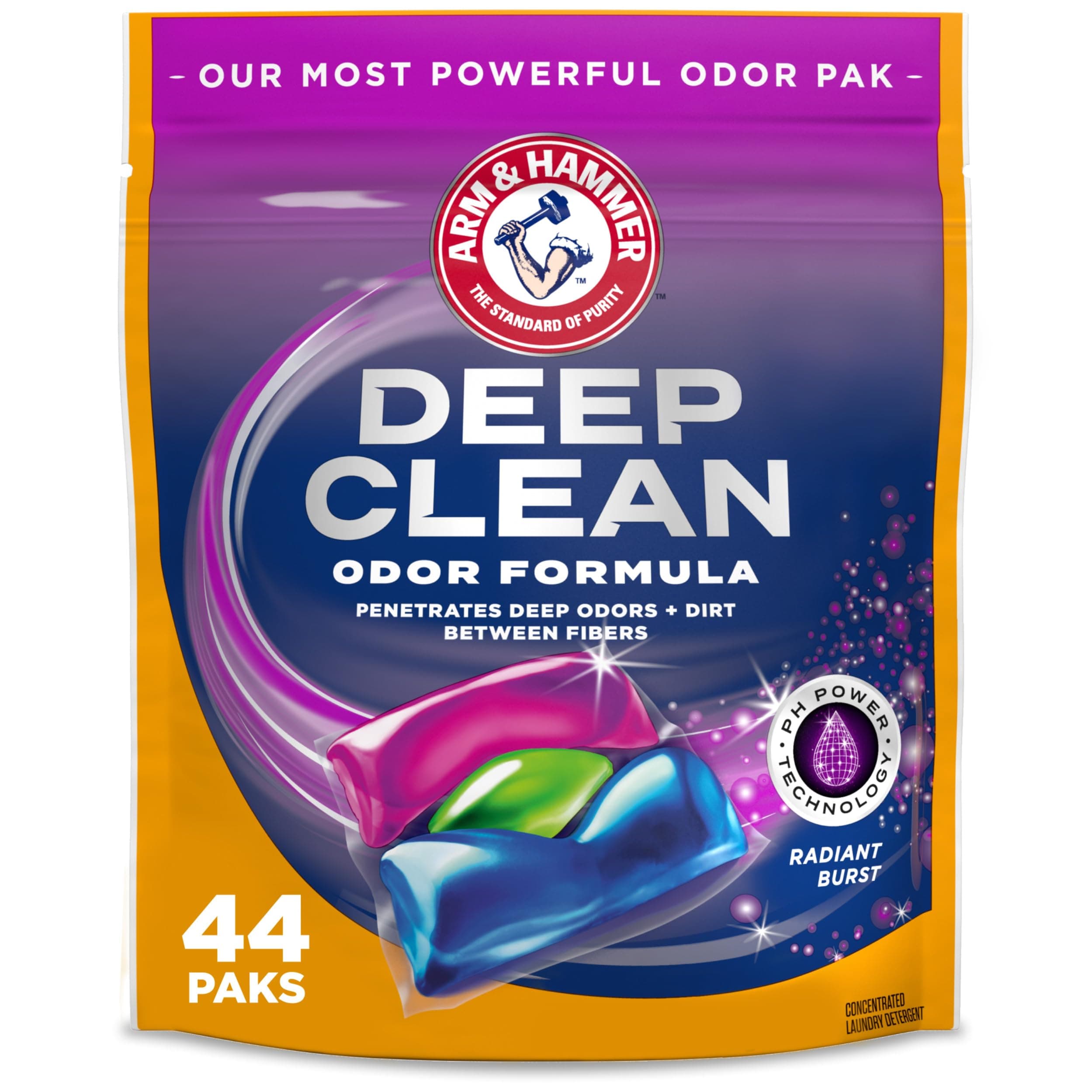 ARM & HAMMER Deep Clean Odor Formula Laundry Detergent Power Paks, 44 ct.