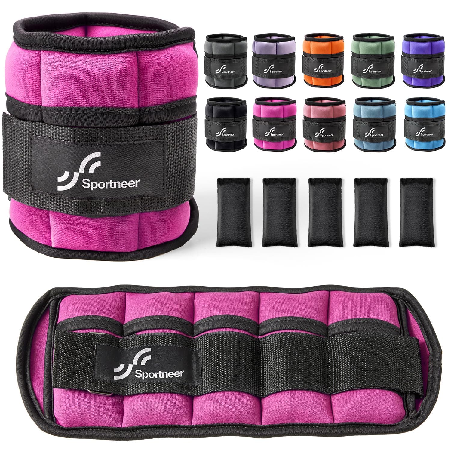 Sportneer Adjustable Ankle Weights Set - 1 Pair (2-10 lbs) Removable Sandbags for Women & Men, Comfortable Neoprene Leg Weights for Walking, Running, Pilates, Yoga, Home Workout & Physical Therapy