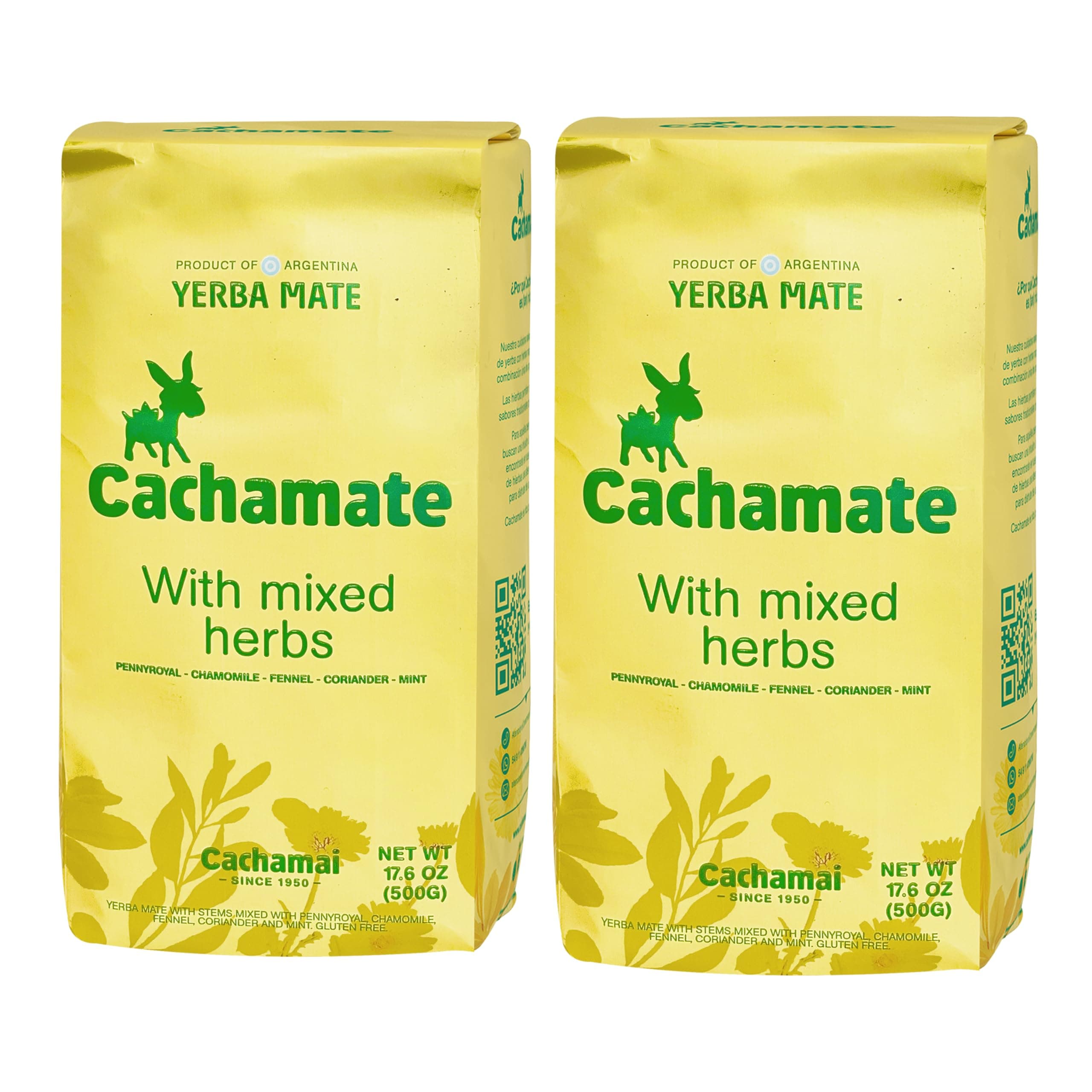 CACHAMATE Yerba Mate con Mezcla de Hierbas 500 gr. - 2 Pack / Yerba Mate Tea with Herbal Blend 1.1 lbs. - 2 Pack