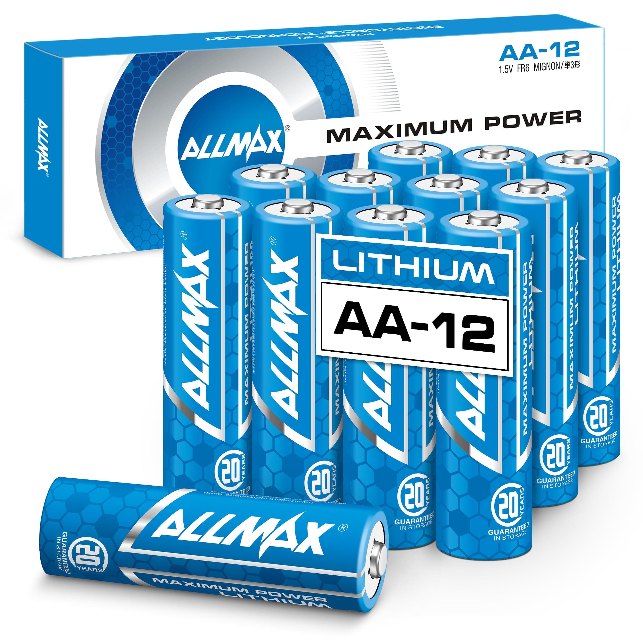 Allmax AA Maximum Power Lithium Batteries (12 Count) – Longest Lasting, Leakproof, 20-Year Shelf Life, Ultimate Performance, Perfect for Blink Security Cameras (1.5V)