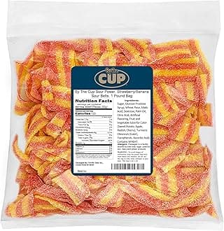 By The Cup Strawberry Banana Sour Belts, 1 lb Bulk Bag