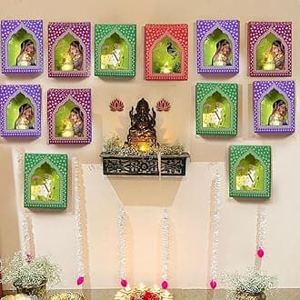 LED Jharokha Diyas Set of 12 Diwali Decoration Items with Candle, Home Decor Items Festive Decor Item, DIY Craft Traditional Jharokha Box for Hanging (Pack of 12)