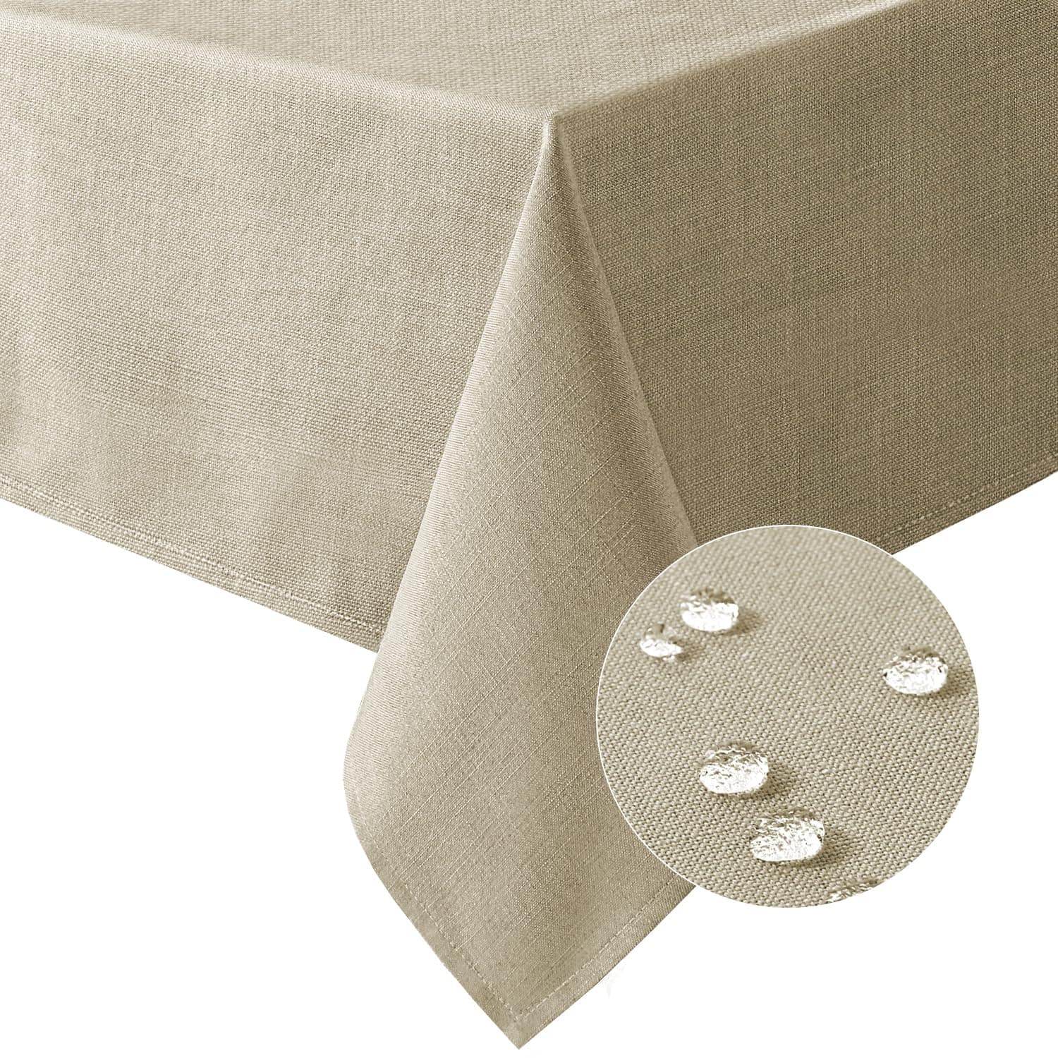 H.VERSAILTEXLinen Textured Table Cloths Rectangle 60 x 104 Inch Premium Solid Tablecloth Spill-Proof Waterproof Table Cover for Dining Buffet Feature Extra Soft and Thick Fabric Wrinkle Free, Taupe